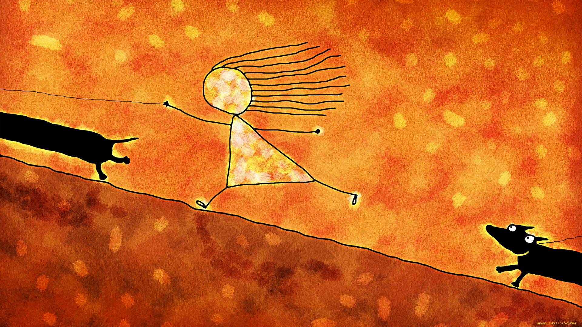 рисованное, vladstudio, девочка, собака, такса