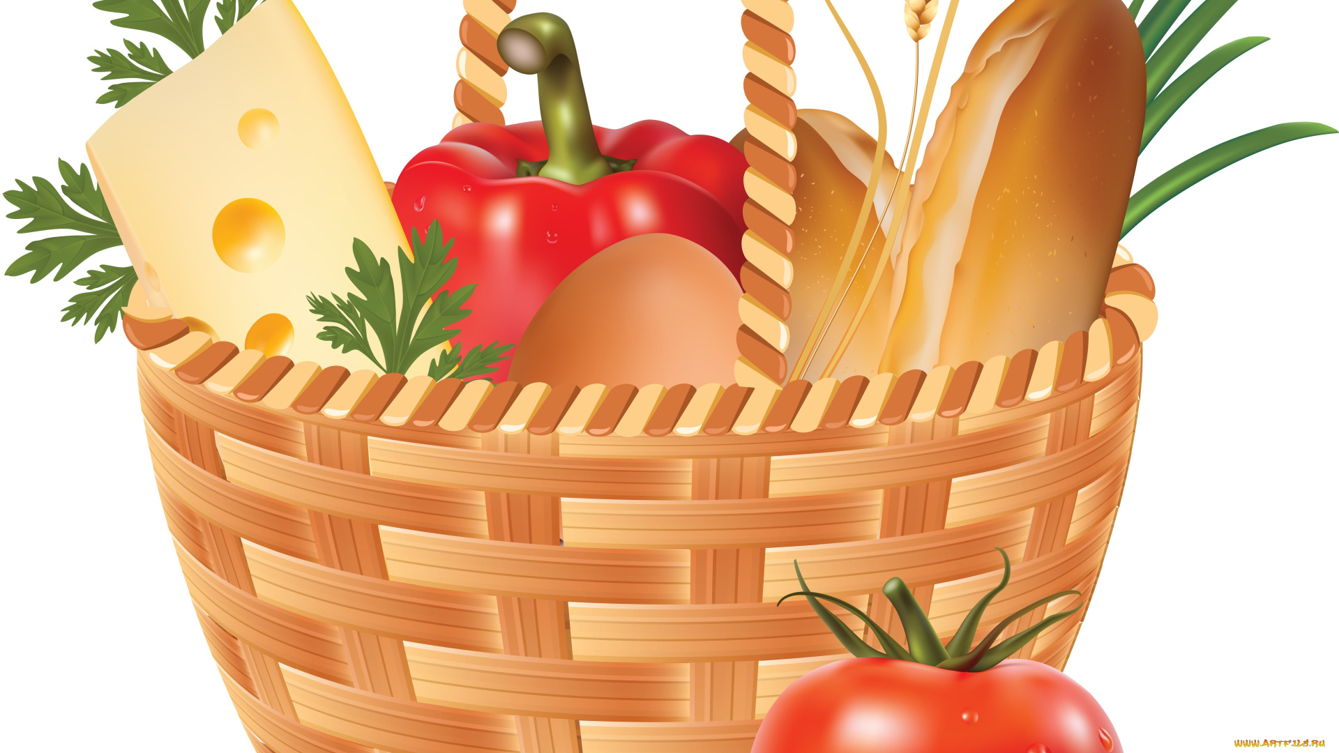 векторная, графика, еда, , food, корзина, овощи