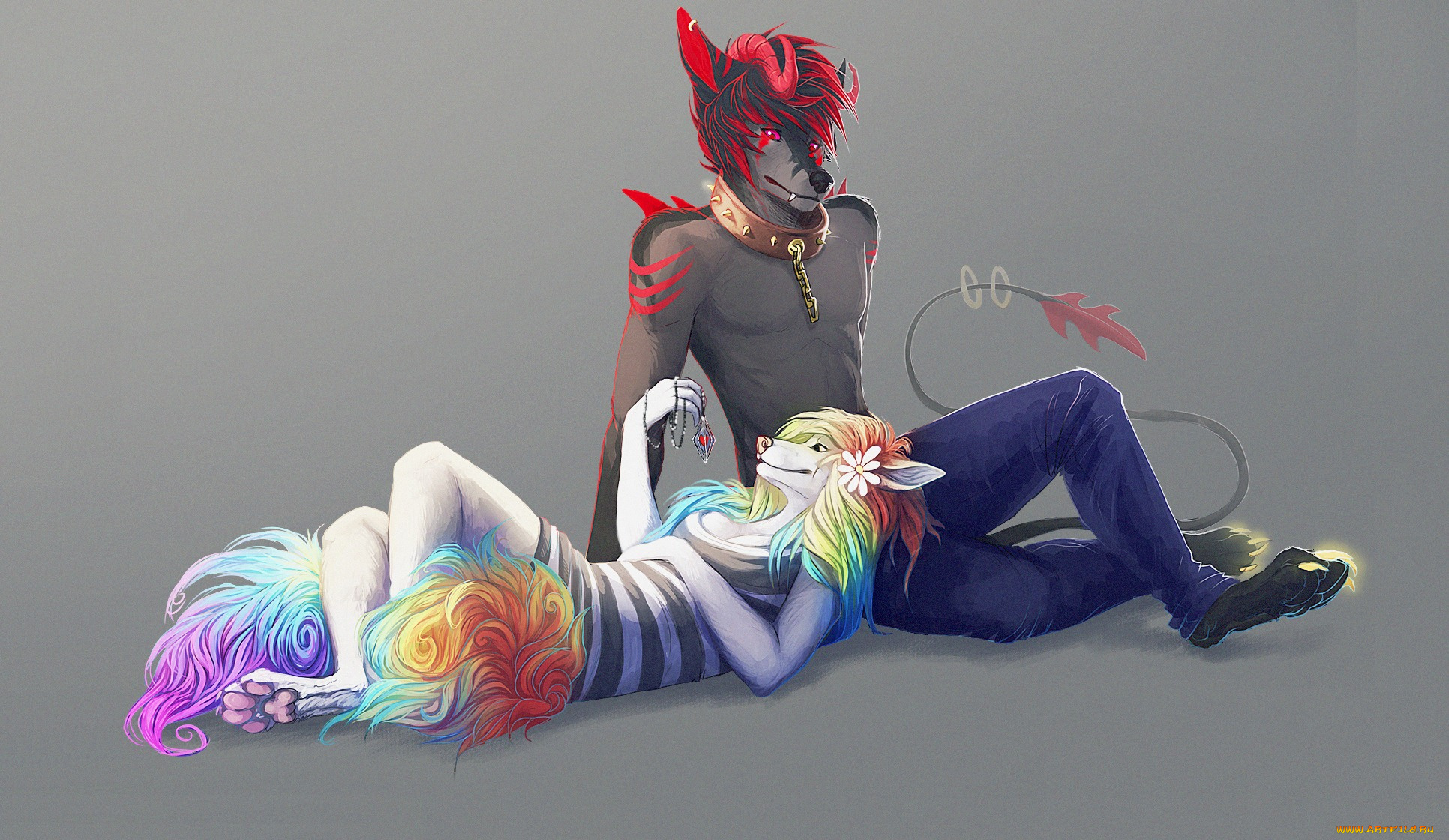 рисованное, животные, , сказочные, , мифические, пара, двое, арт