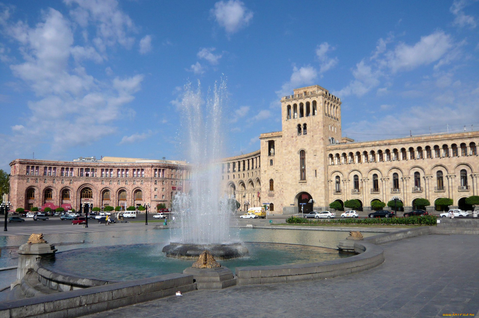 города, -, фонтаны, город, ереван, фонтан, на, площади, республики