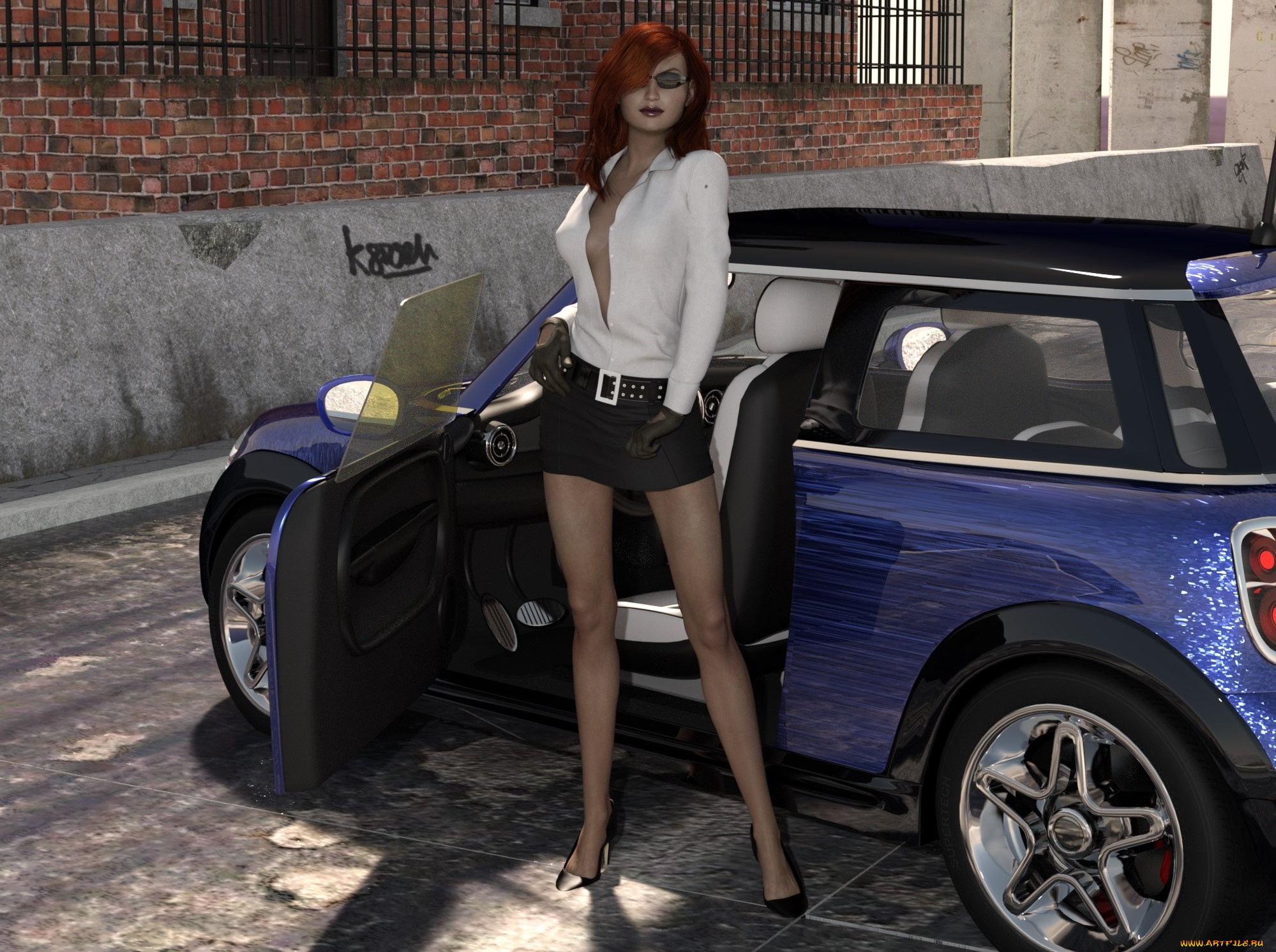 3д, графика, люди-авто, мото, , people-, car, , , moto, автомобиль, фон, взгляд, девушка