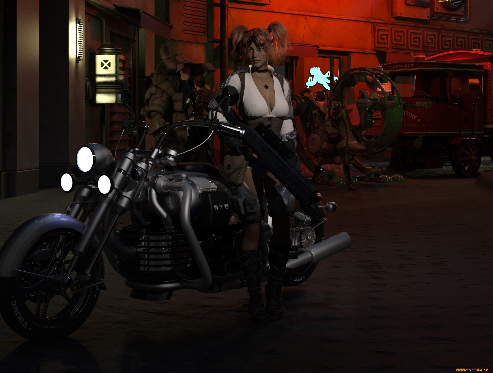 3д, графика, люди-авто, мото, , people-, car, , , moto, девушка, взгляд, фон, мотоцикл