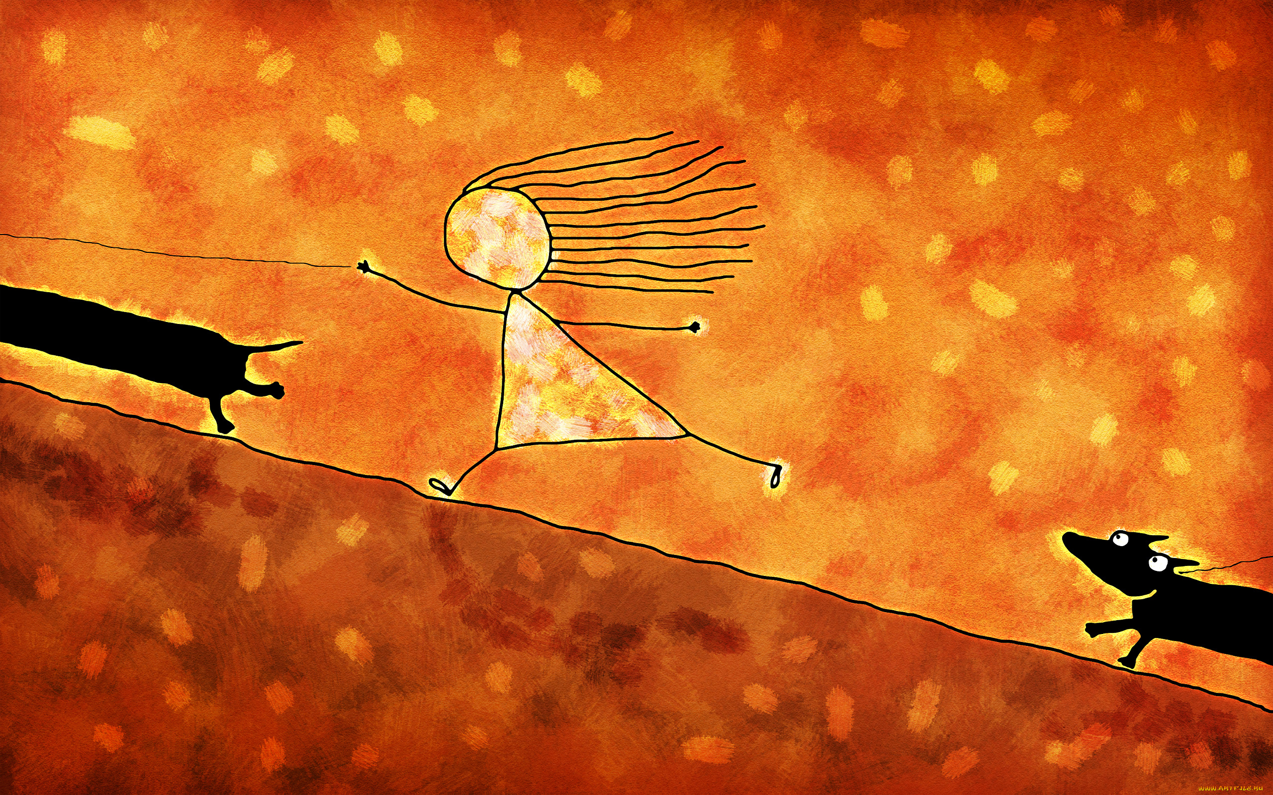 рисованное, vladstudio, девочка, собака, такса