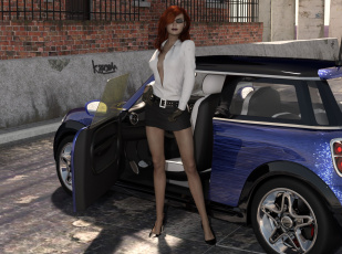 Картинка 3д+графика люди-авто мото+ people-+car+ +moto автомобиль фон взгляд девушка