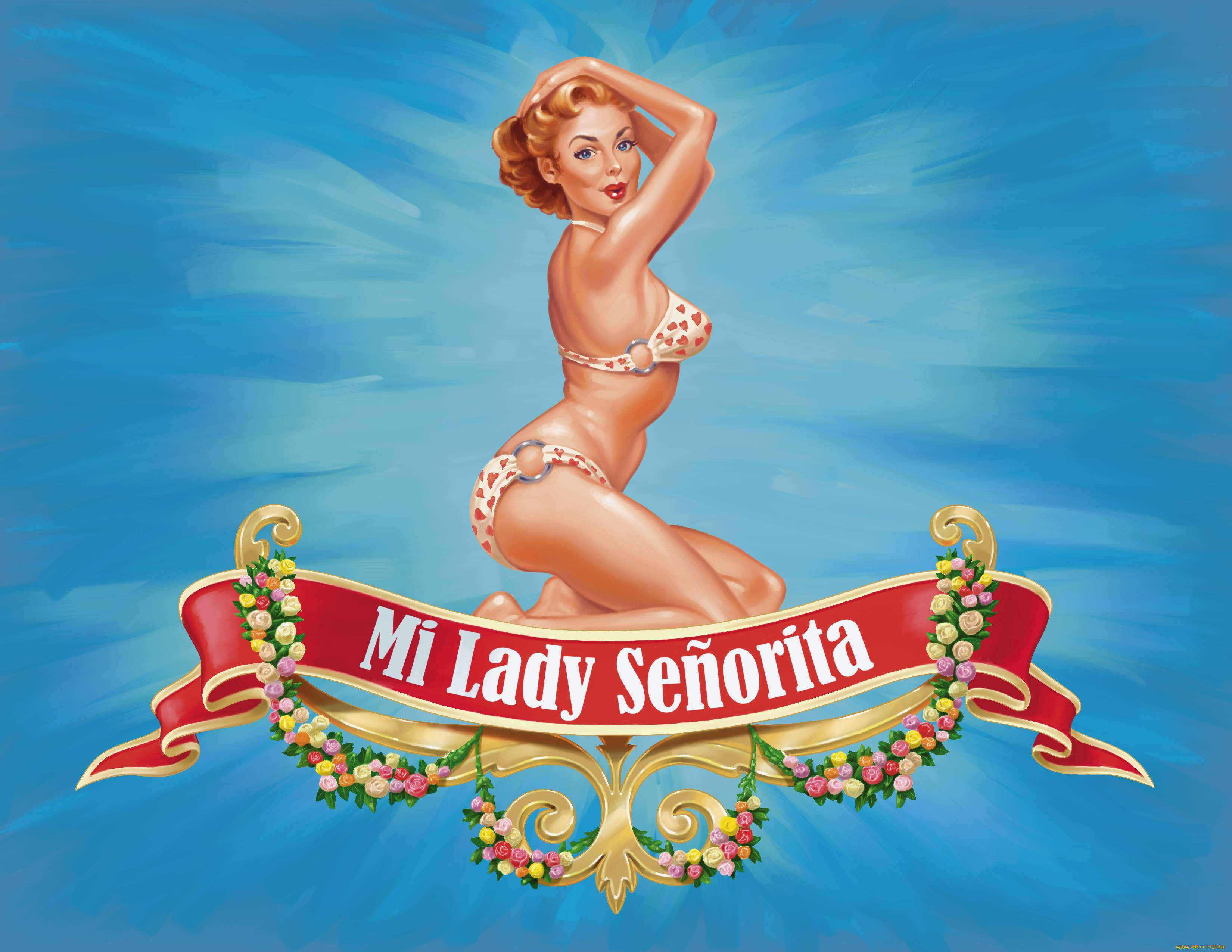 рисованное, комиксы, фон, девушка, купальник, взгляд