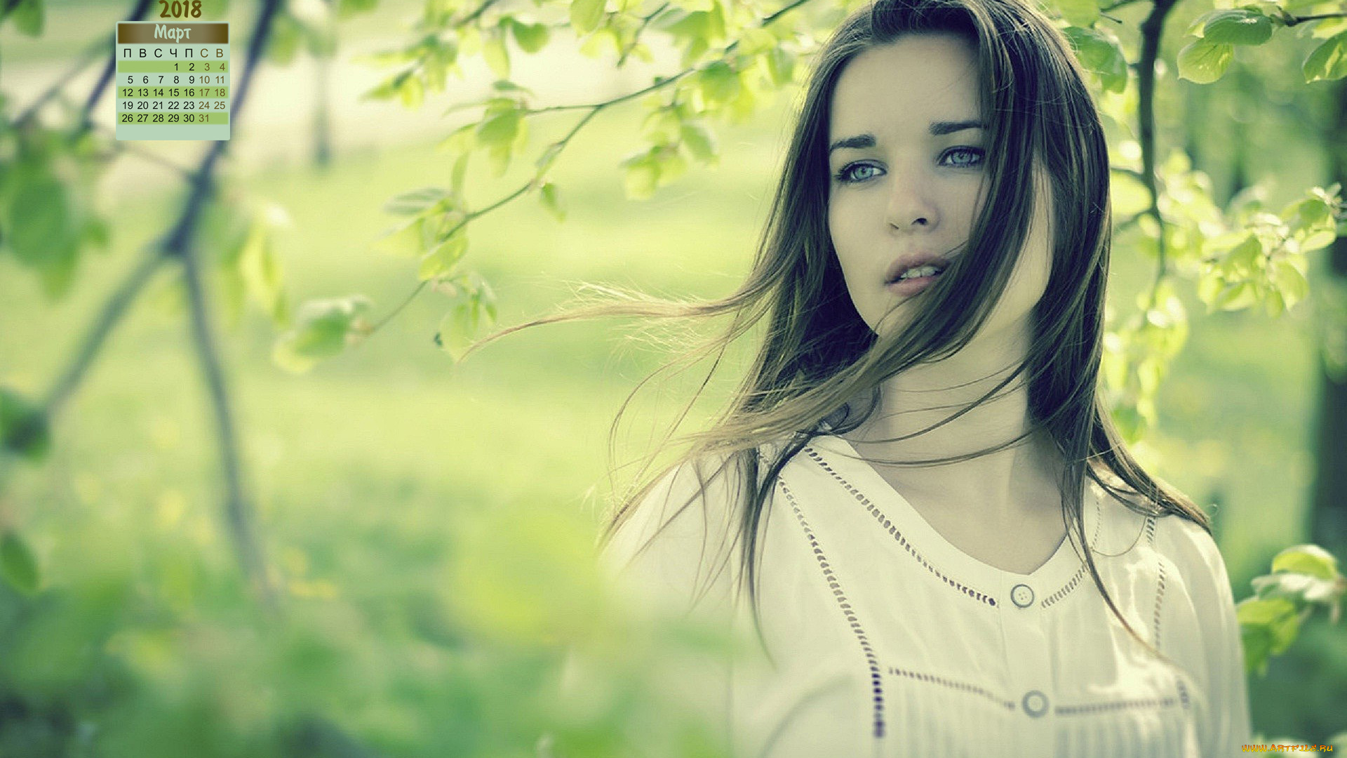 календари, девушки, 2018, взгляд, растения