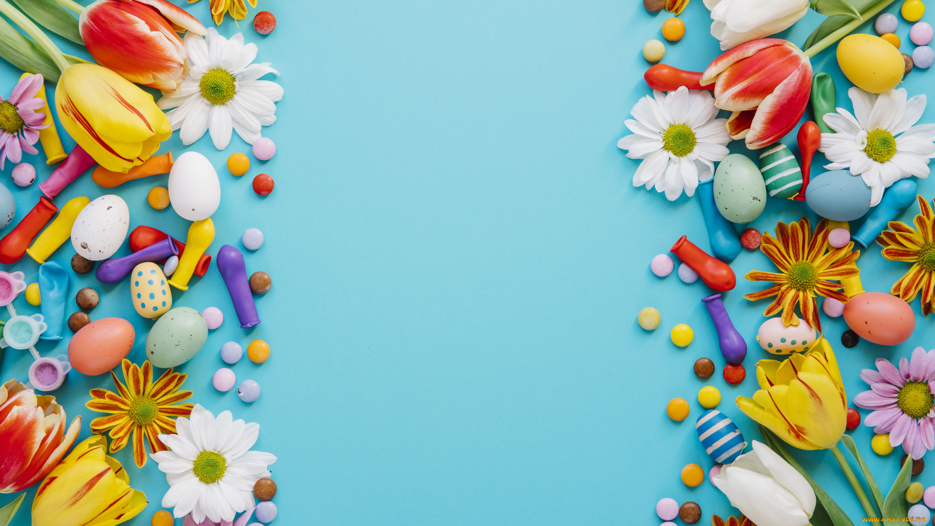 праздничные, пасха, весна, праздник, flowers, easter, blue, candies, colorful