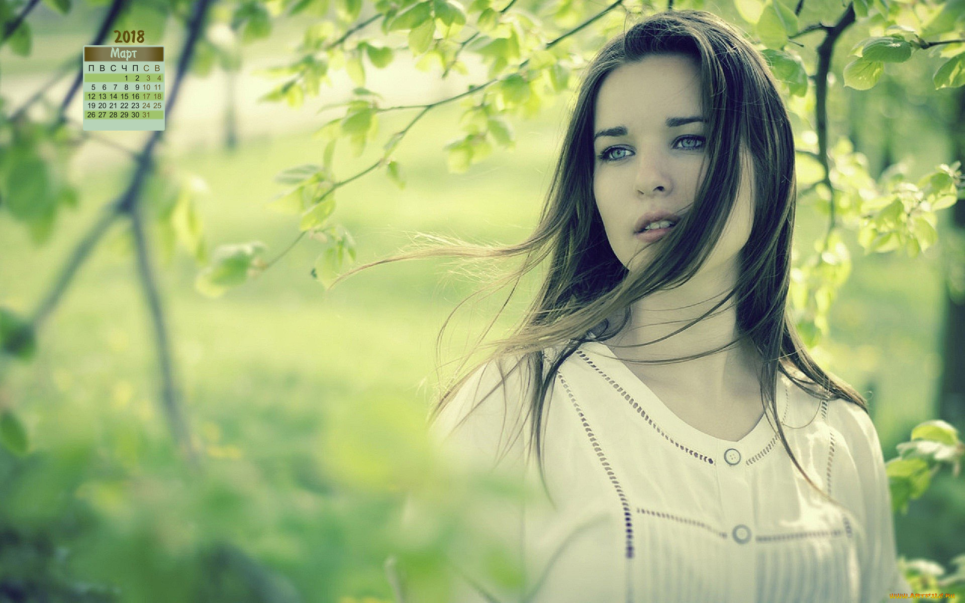 календари, девушки, 2018, взгляд, растения