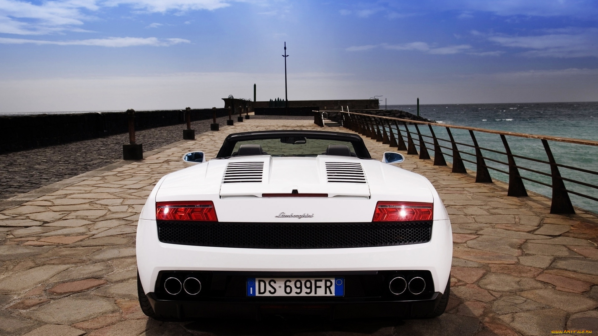 автомобили, lamborghini, gallardo, ламборгини, набережная, море, белый, lp560