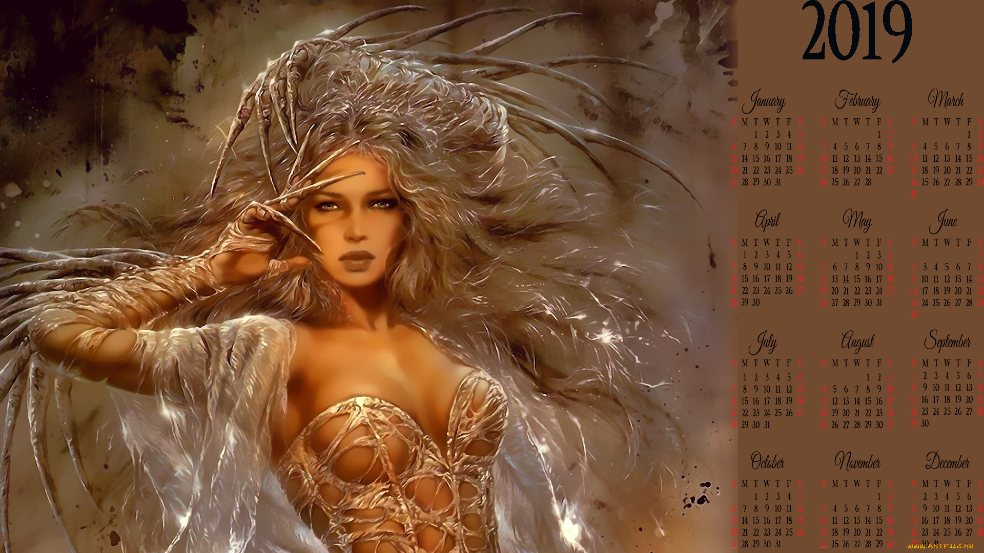 календари, фэнтези, девушка