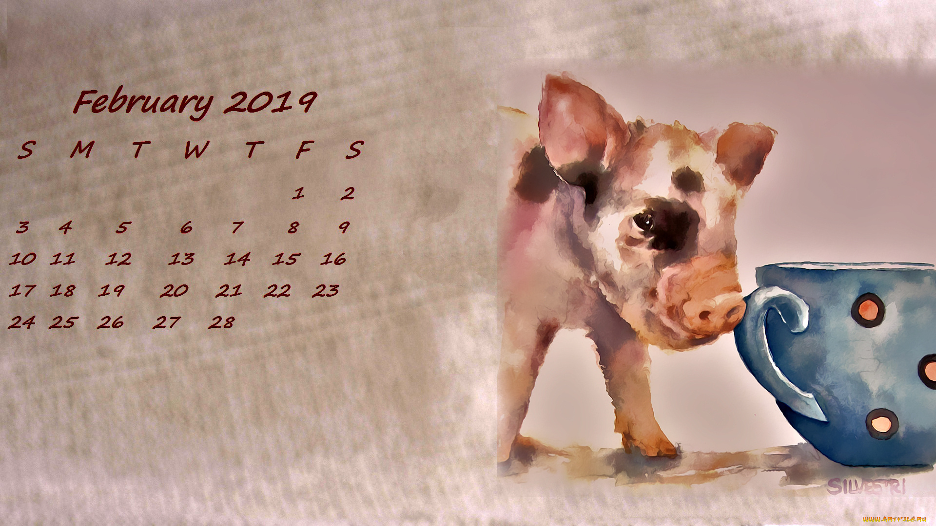 календари, рисованные, , векторная, графика, поросенок, чашка, свинья, кружка