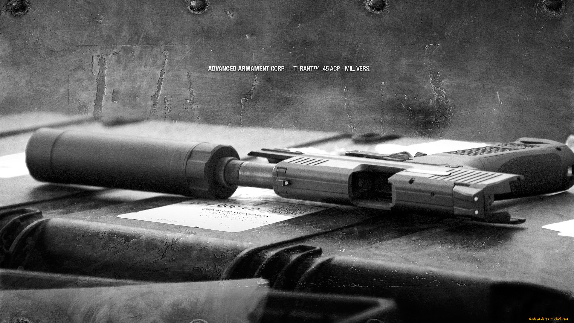 оружие, пистолеты, с, глушителемглушители, пистолет, глушитель, ящик