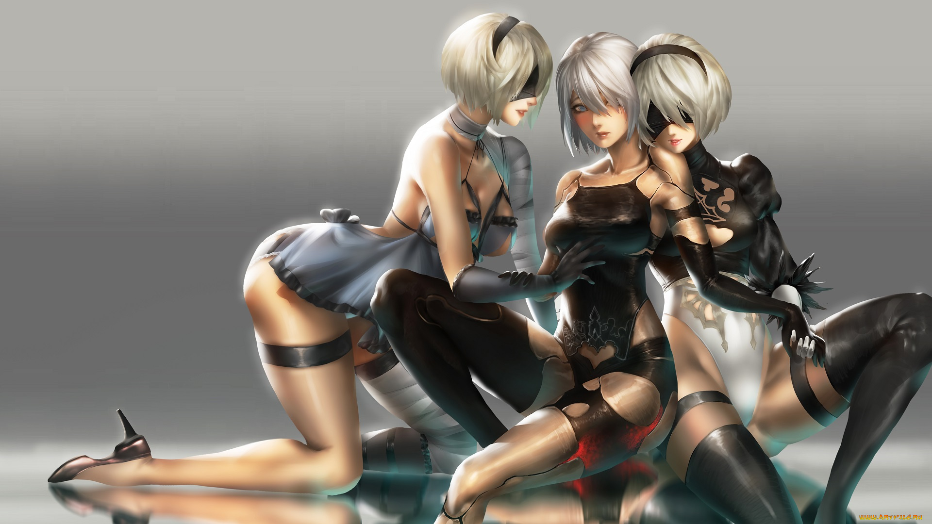 видео, игры, nier, , automata, девушки, фон, взгляд, повязка