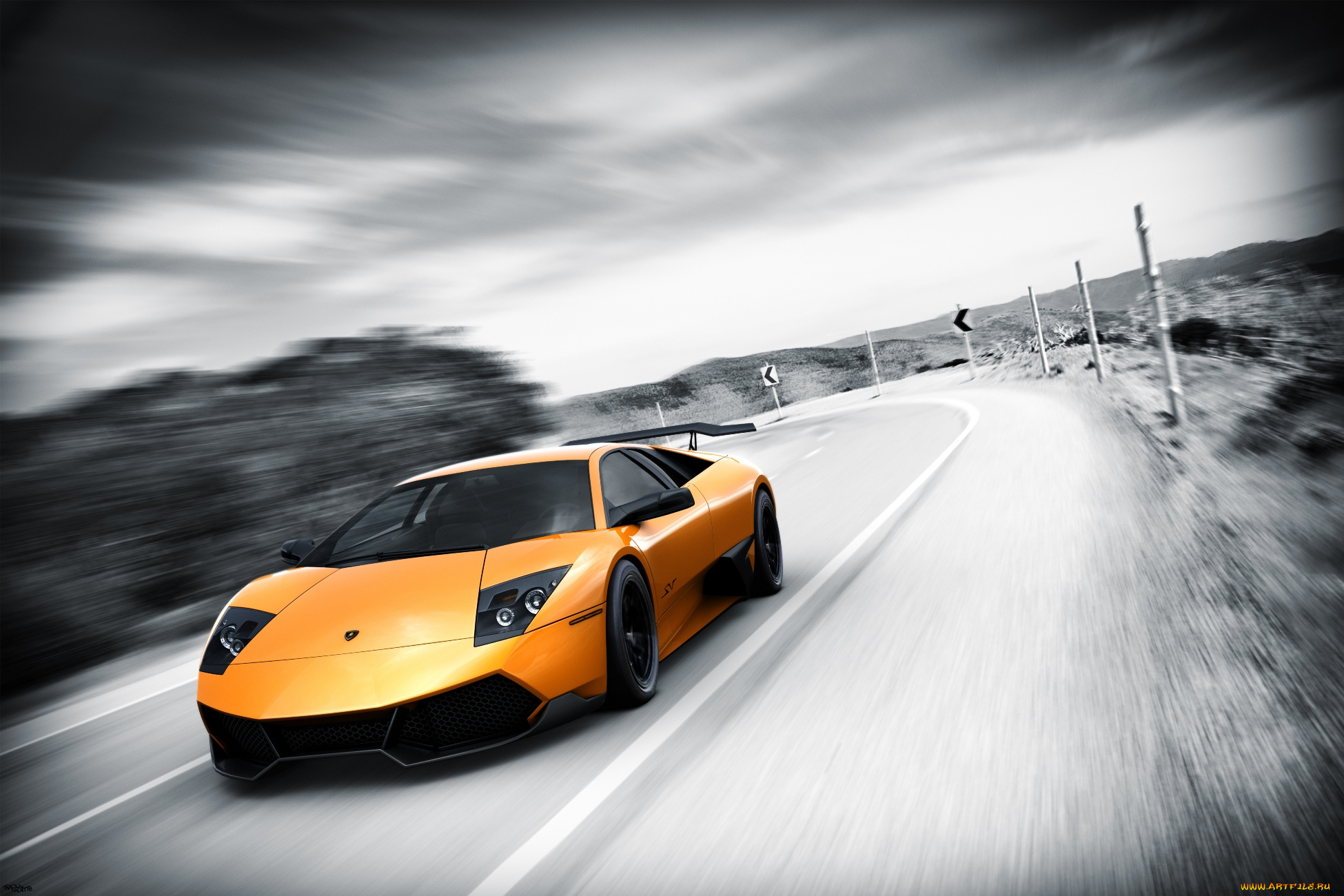 автомобили, lamborghini, ламборгини, murcielago, желтый, скорость, дорога, шоссе