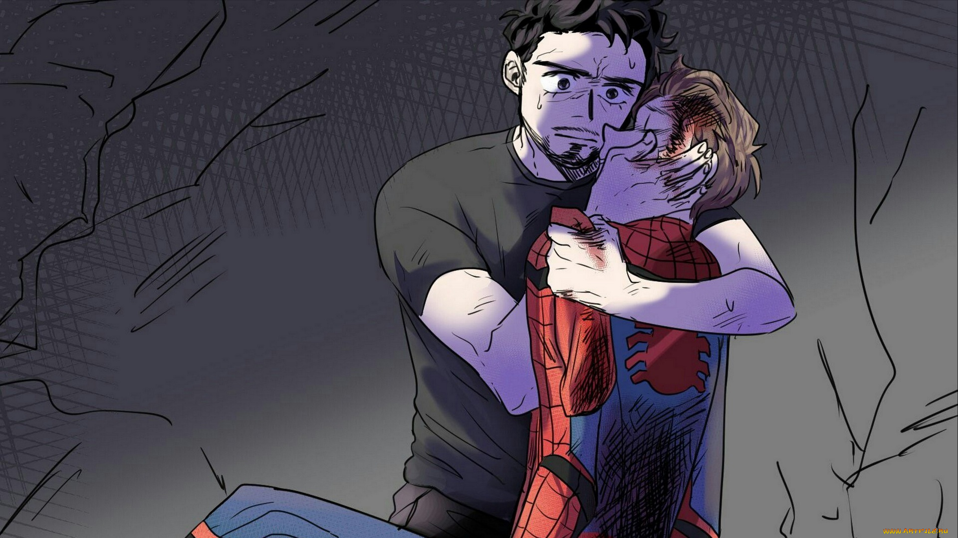 рисованное, кино, тони, старк, человек, паук