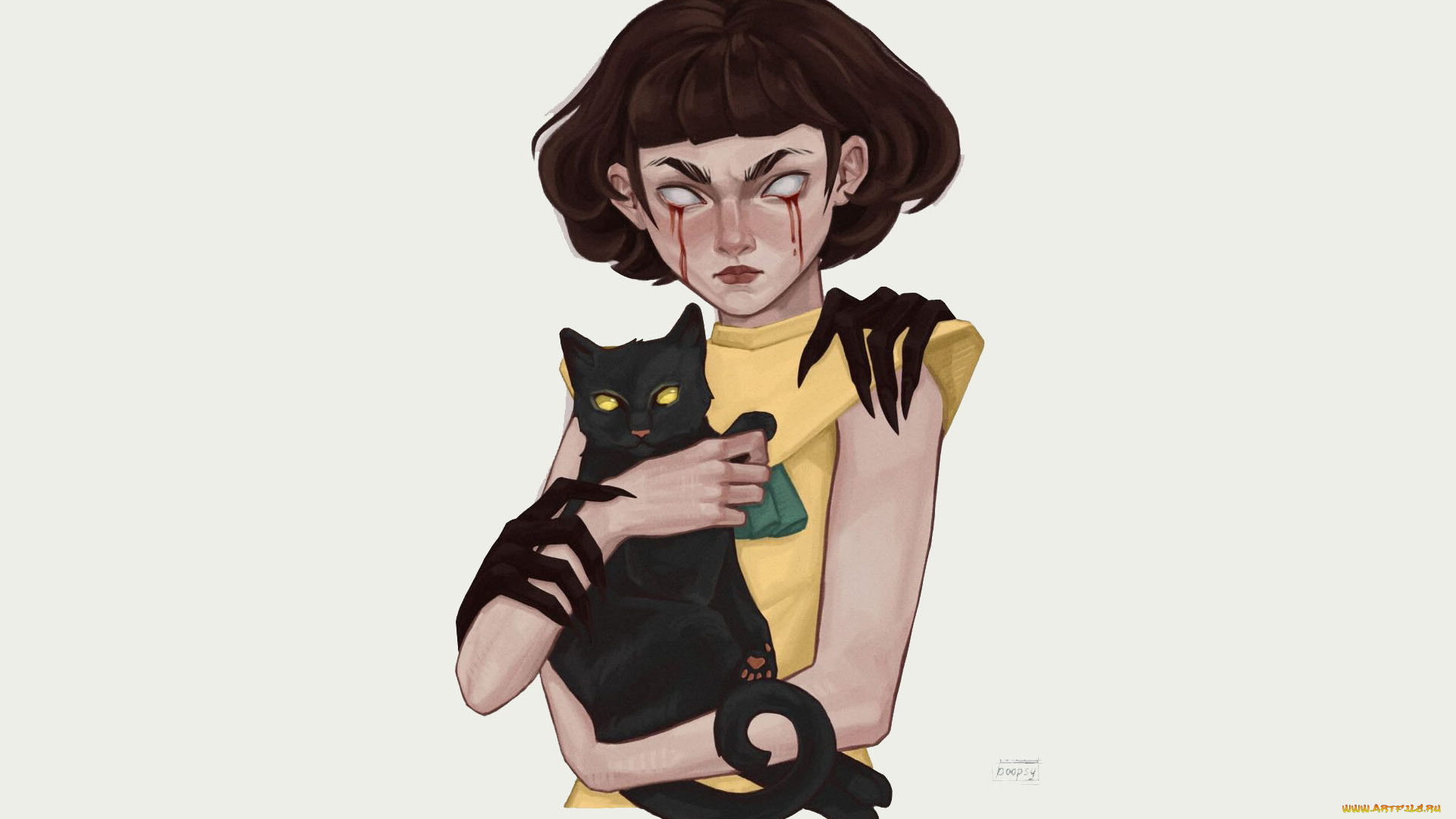 фэнтези, демоны, девочка, кровь, руки, кот