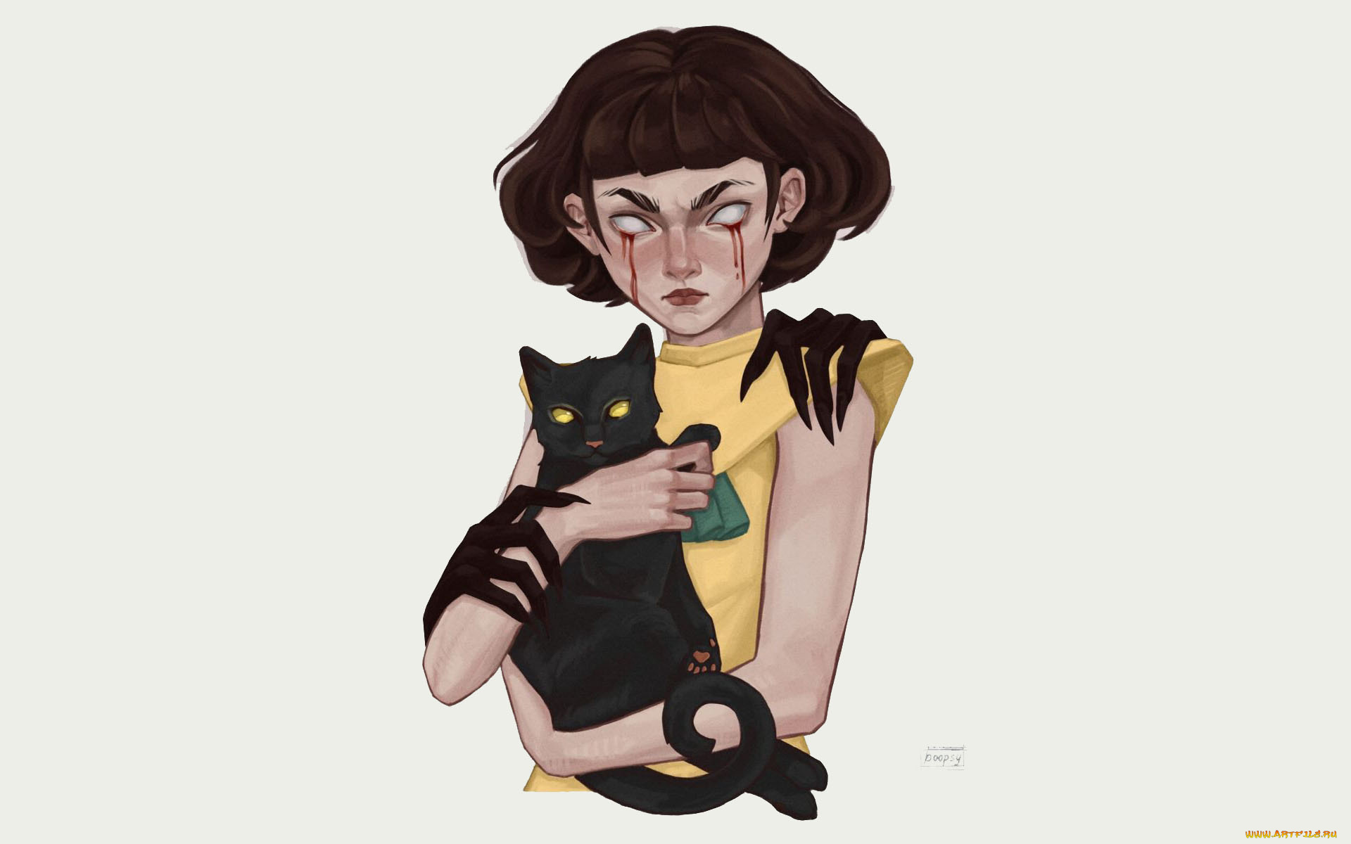 фэнтези, демоны, девочка, кровь, руки, кот