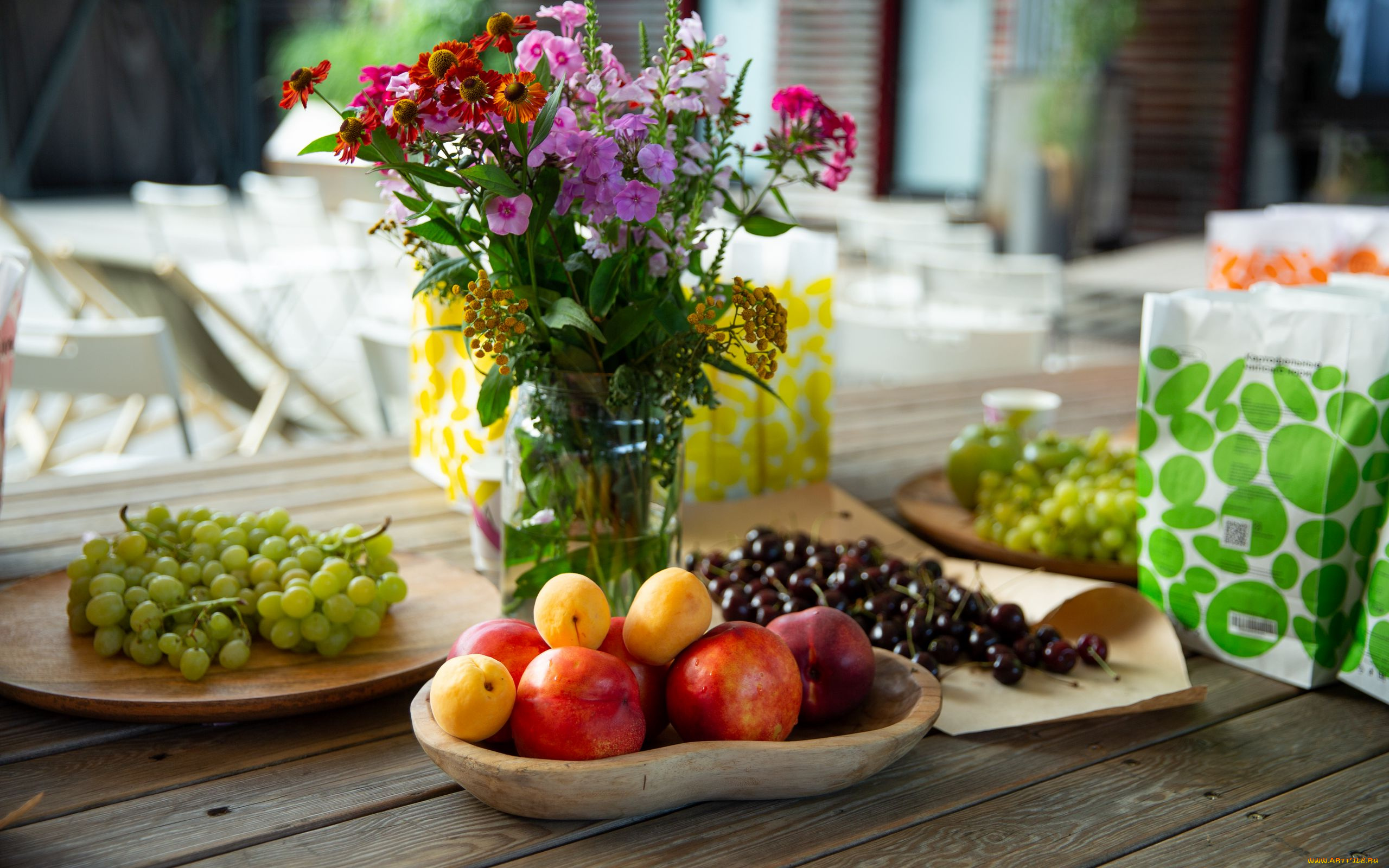 еда, фрукты, , ягоды, виноград, вишни, абрикосы, нектарины