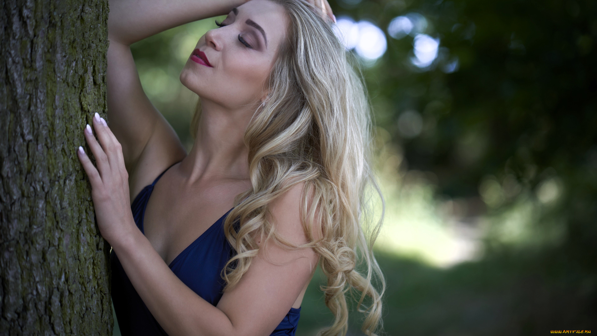 девушки, -, блондинки, , светловолосые, блондинка, платье, дерево