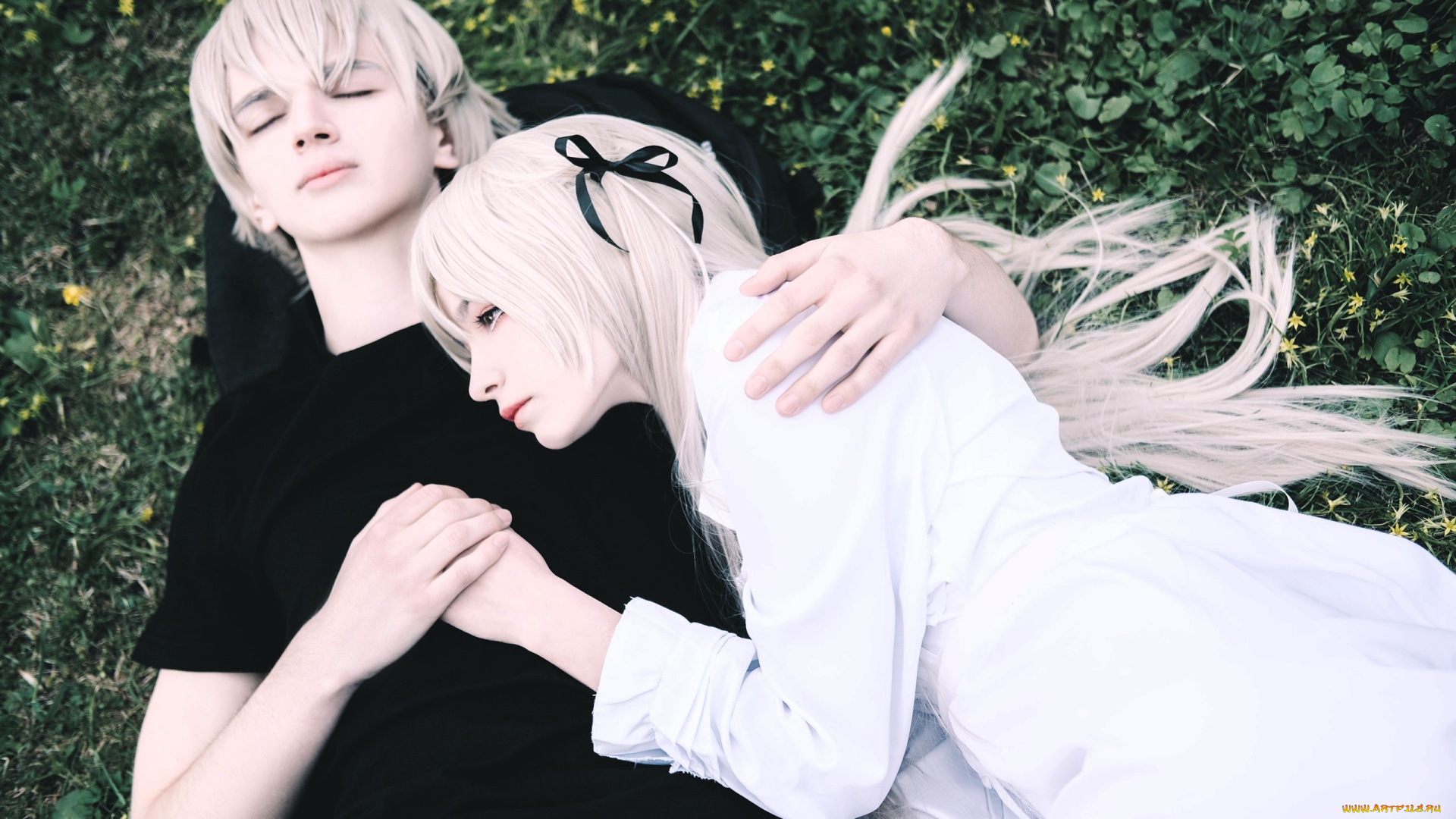 девушки, tenletters, образы, косплей, пара, наушники, трава