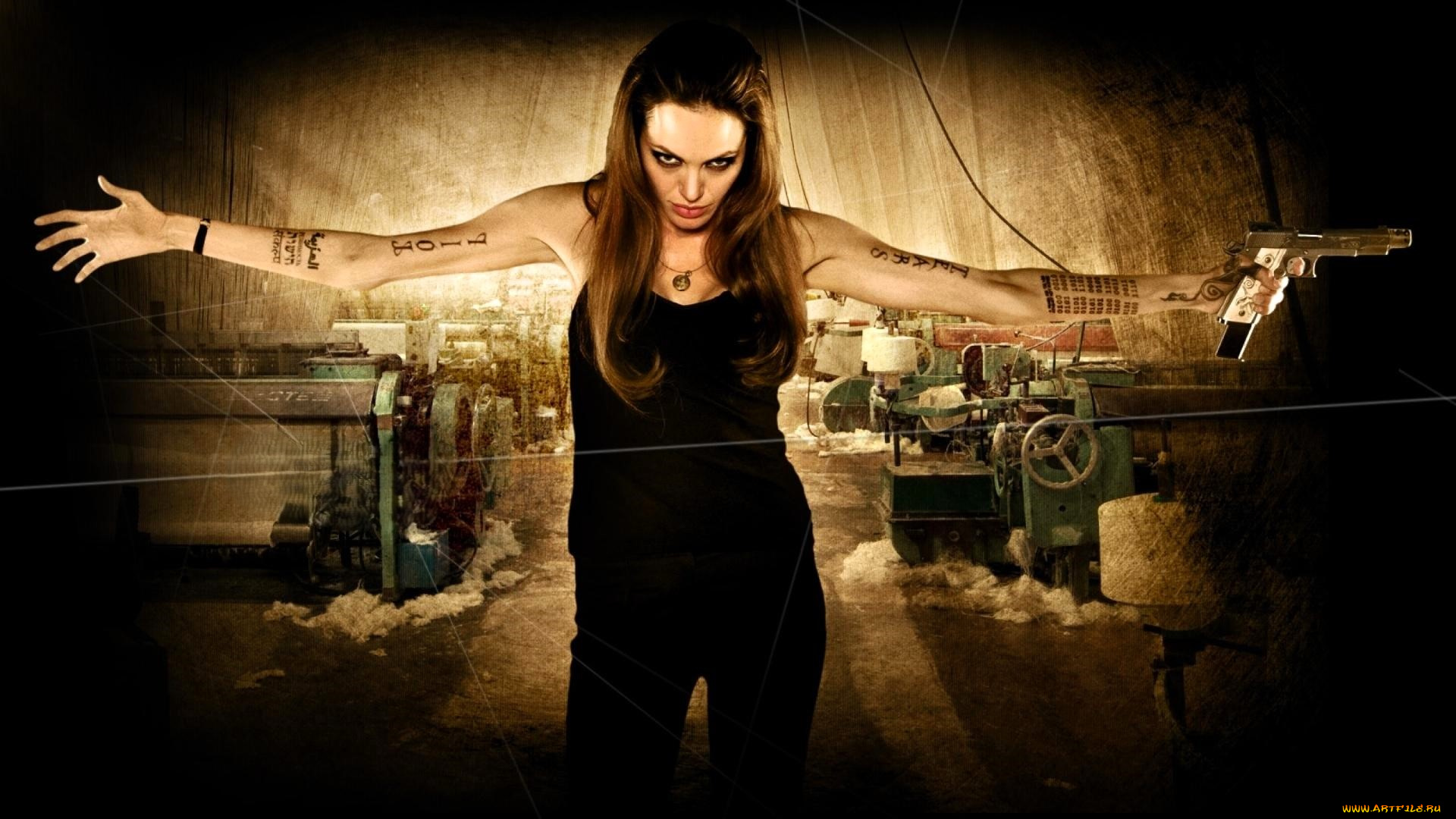 кино, фильмы, wanted, девушка, тату, пистолет, станки