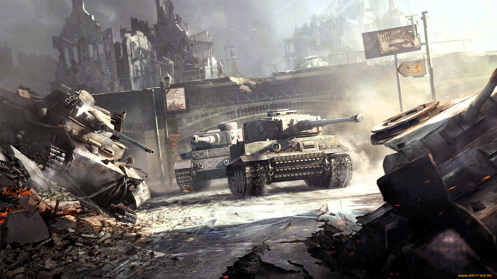 видео, игры, world, of, tanks, танк, мост, город, развалины