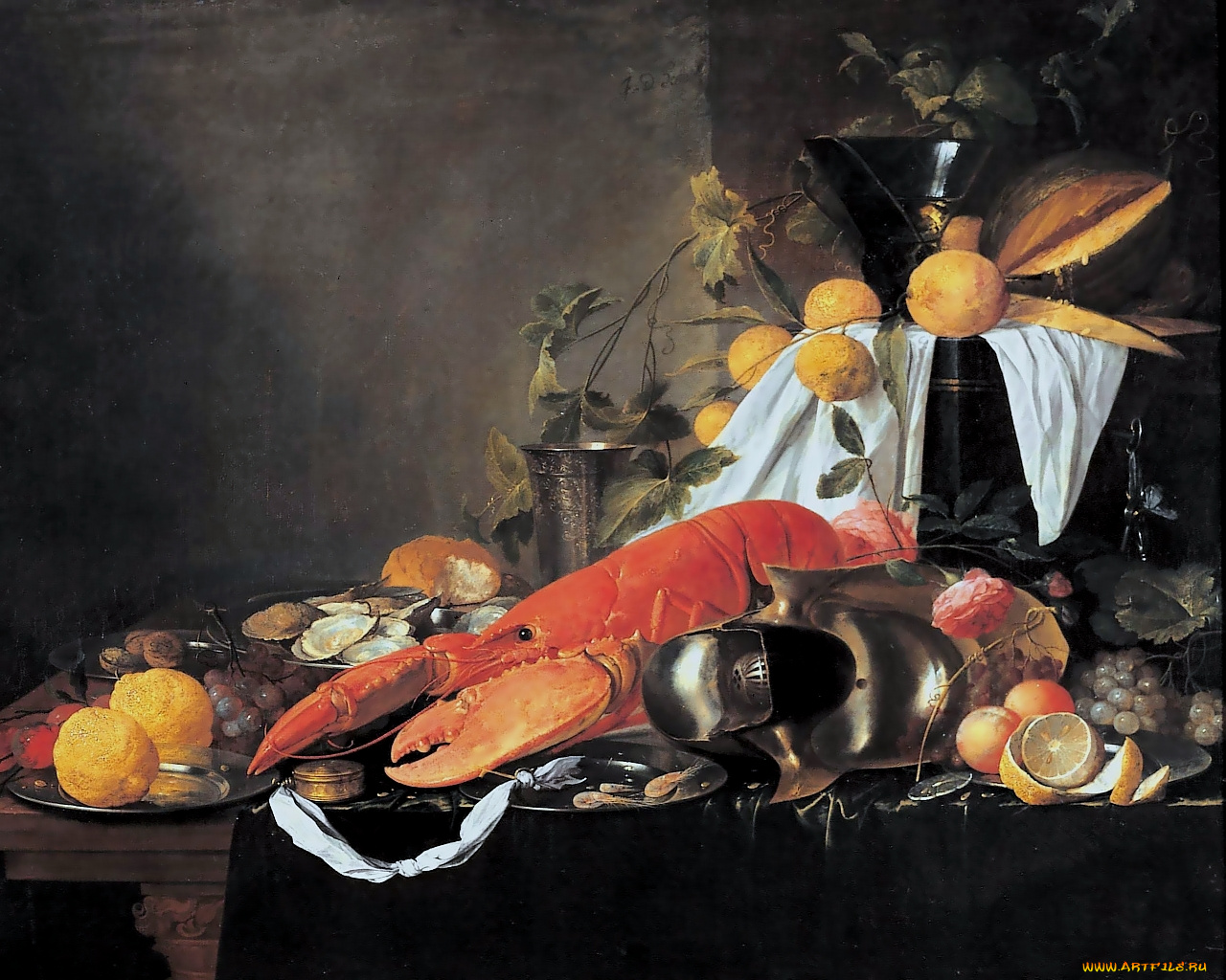 Ян, хем, натюрморт, лангустом, рисованные, jan, davidsz, de, heem