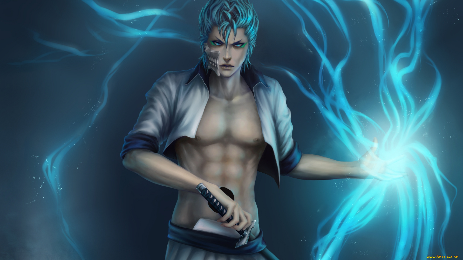 аниме, bleach, катана, zetsuai89, парень, магия, grimmjow, jeagerjaques