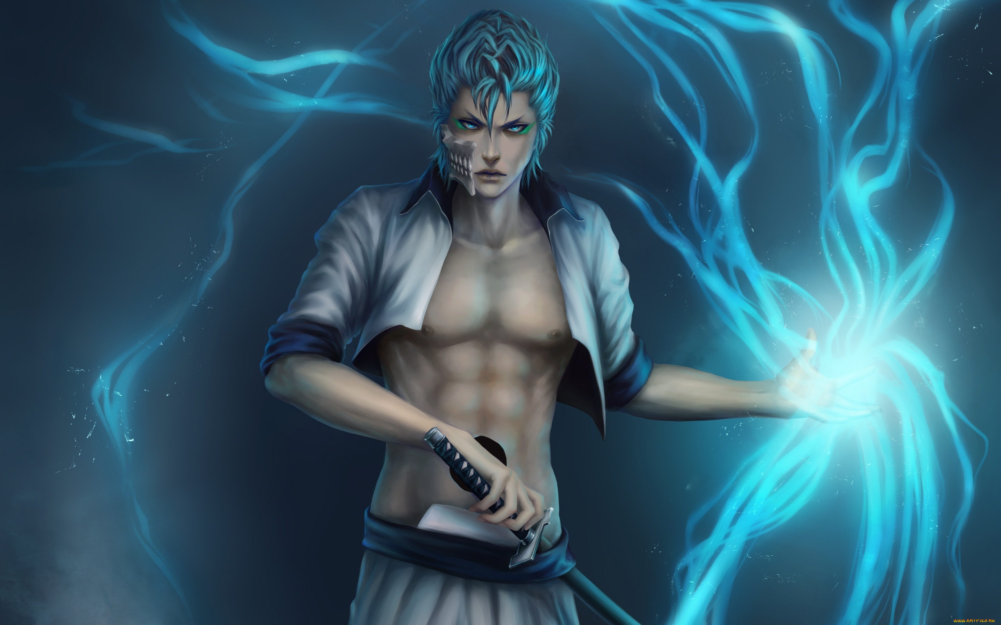 аниме, bleach, катана, zetsuai89, парень, магия, grimmjow, jeagerjaques
