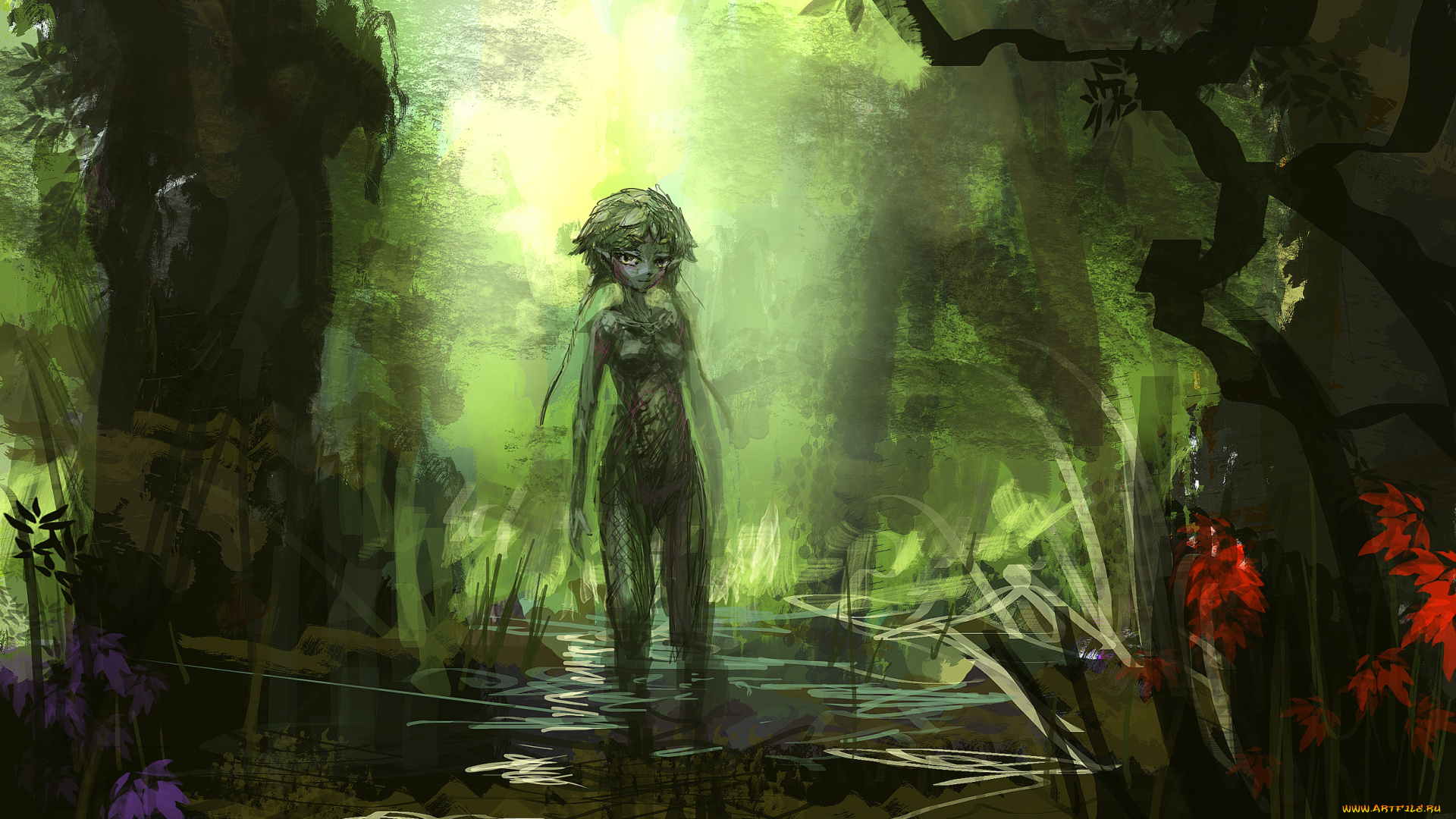 аниме, *unknown, другое, листья