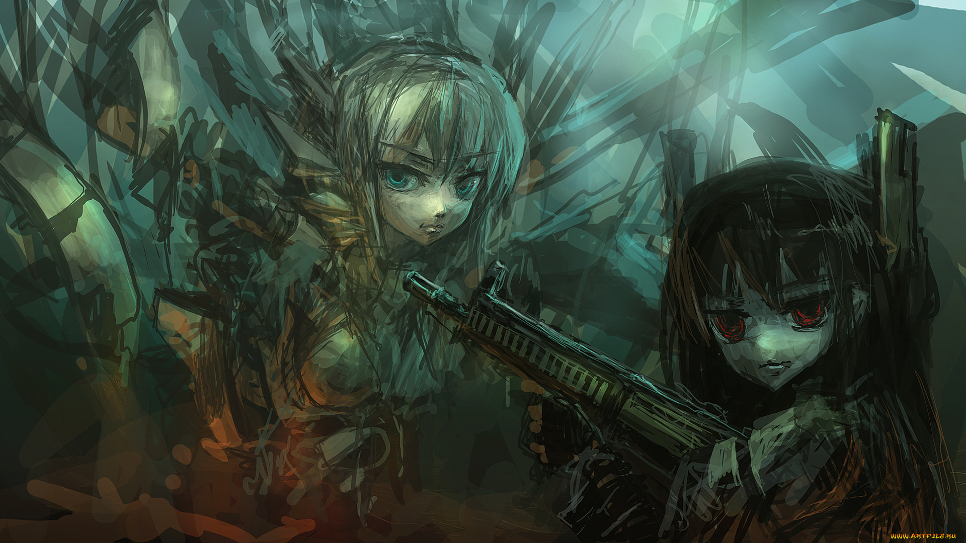 аниме, weapon, blood, technology, оружие