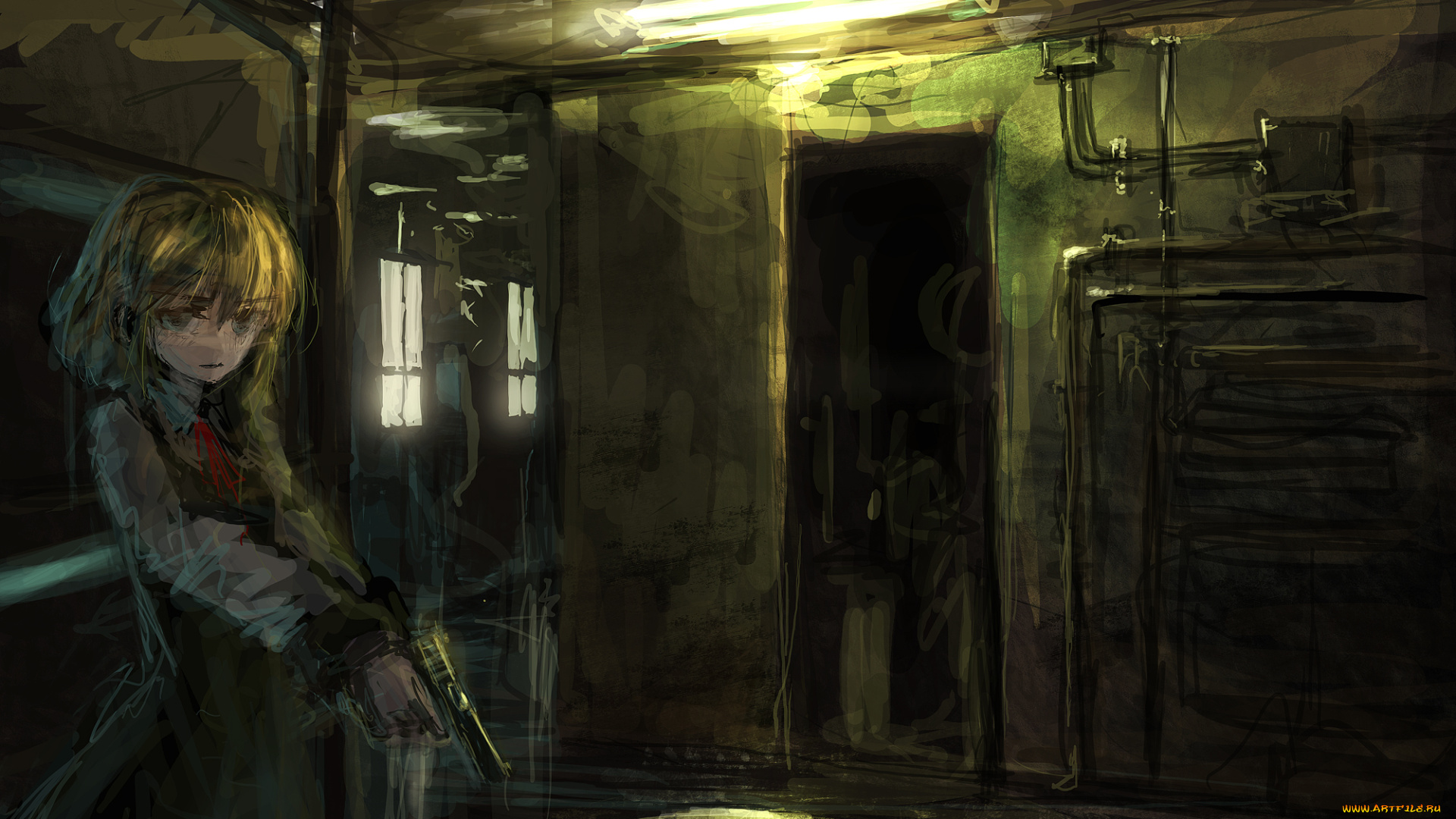 аниме, weapon, blood, technology, пистолет