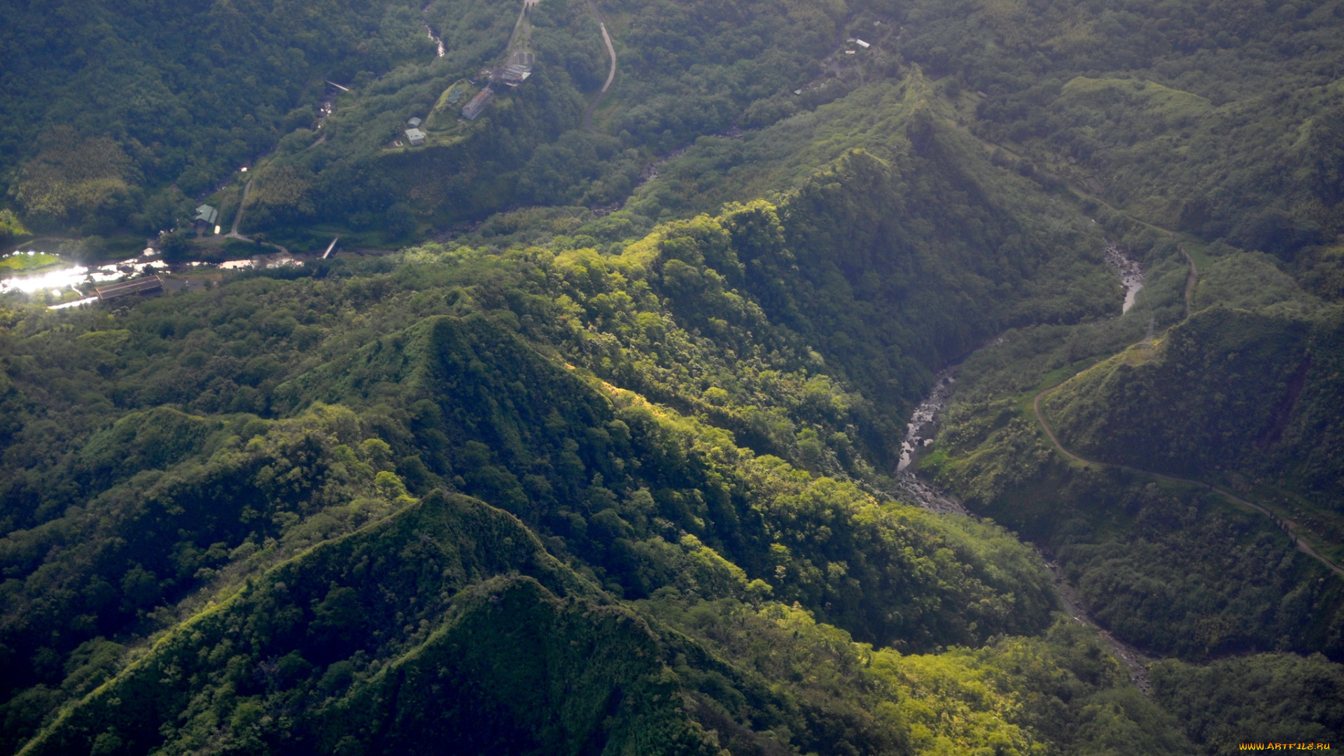 французская, полинезия, природа, горы, дорога, деревья, кусты