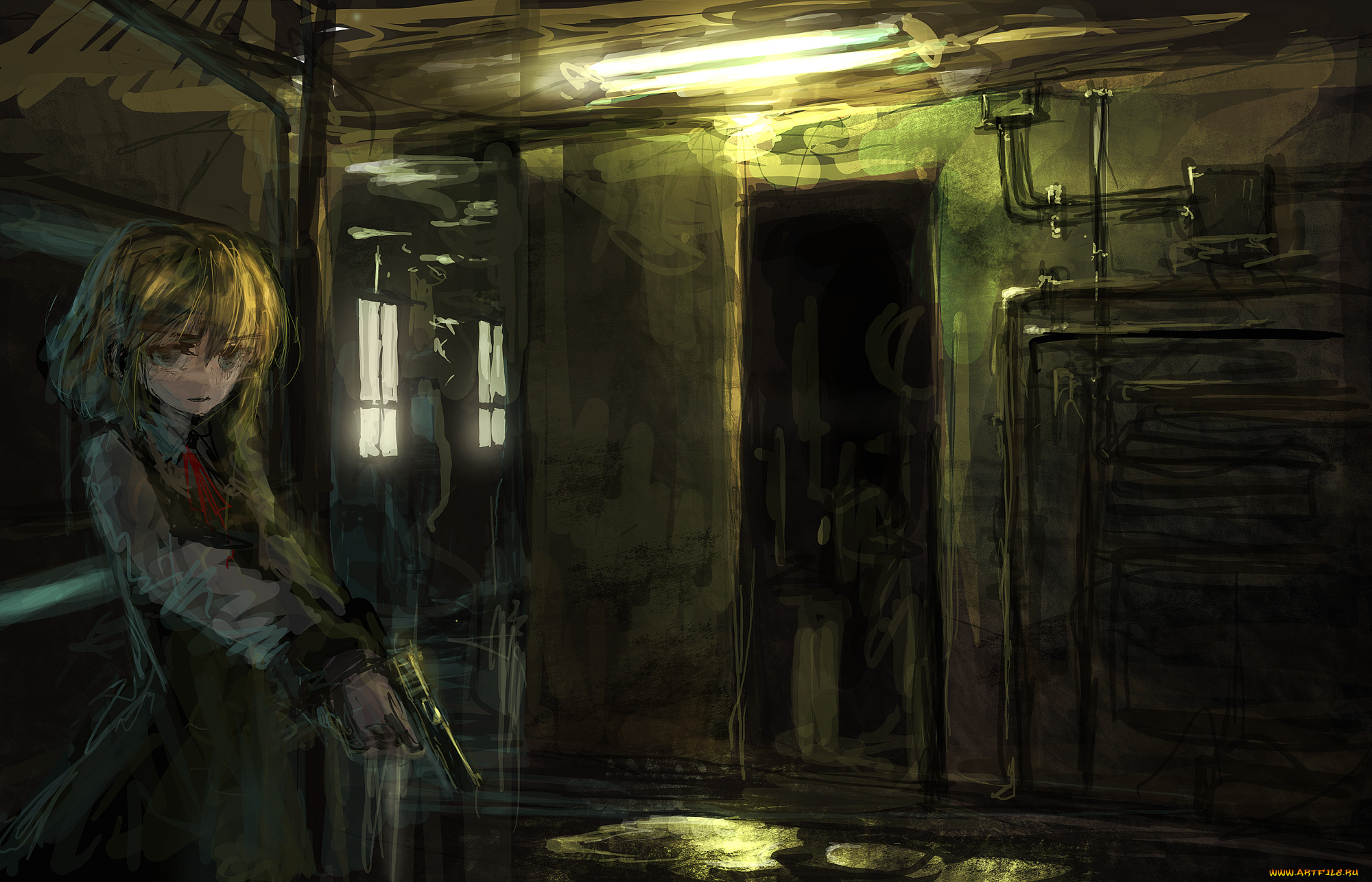 аниме, weapon, blood, technology, пистолет