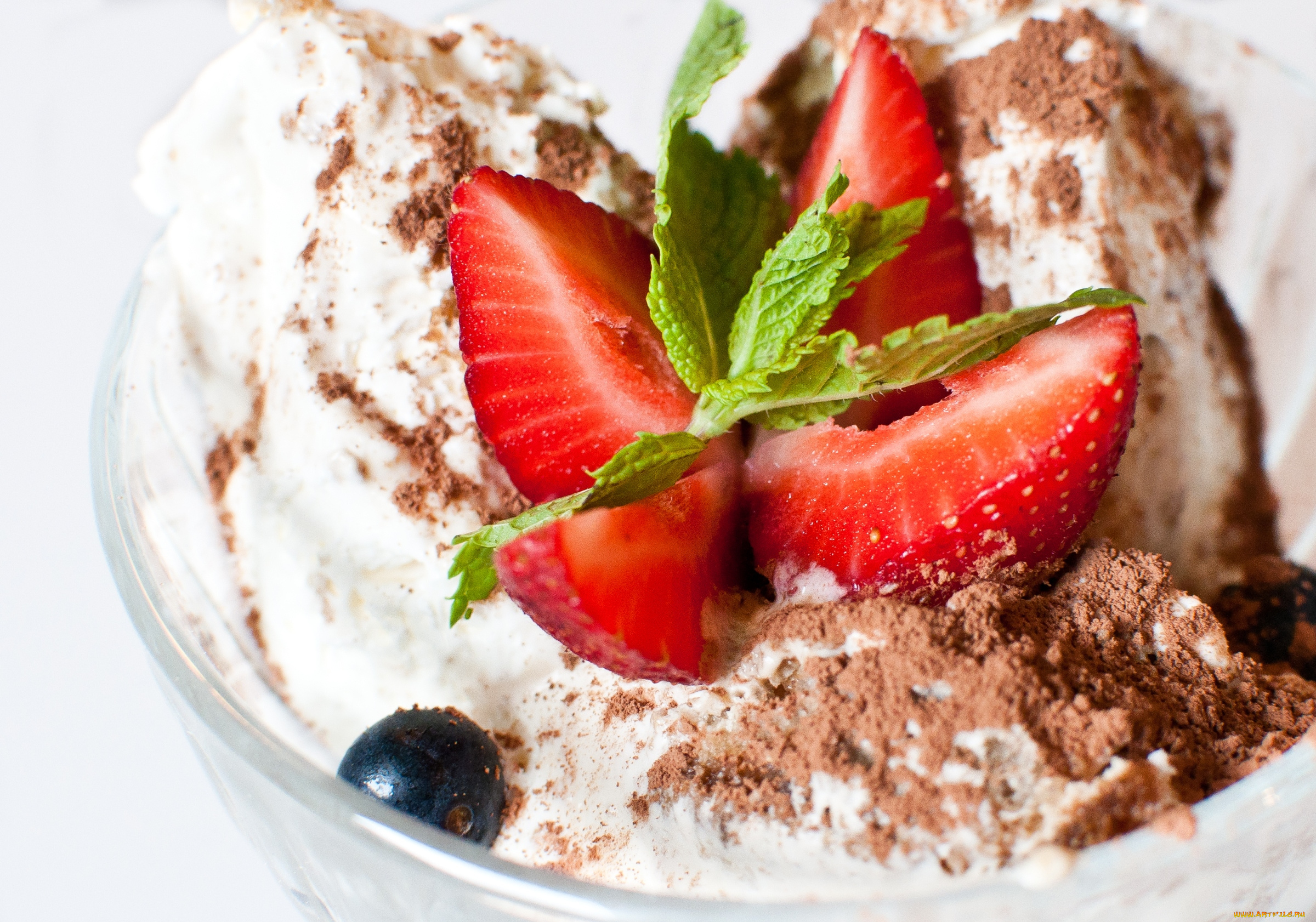 еда, мороженое, десерты, клубника, мята