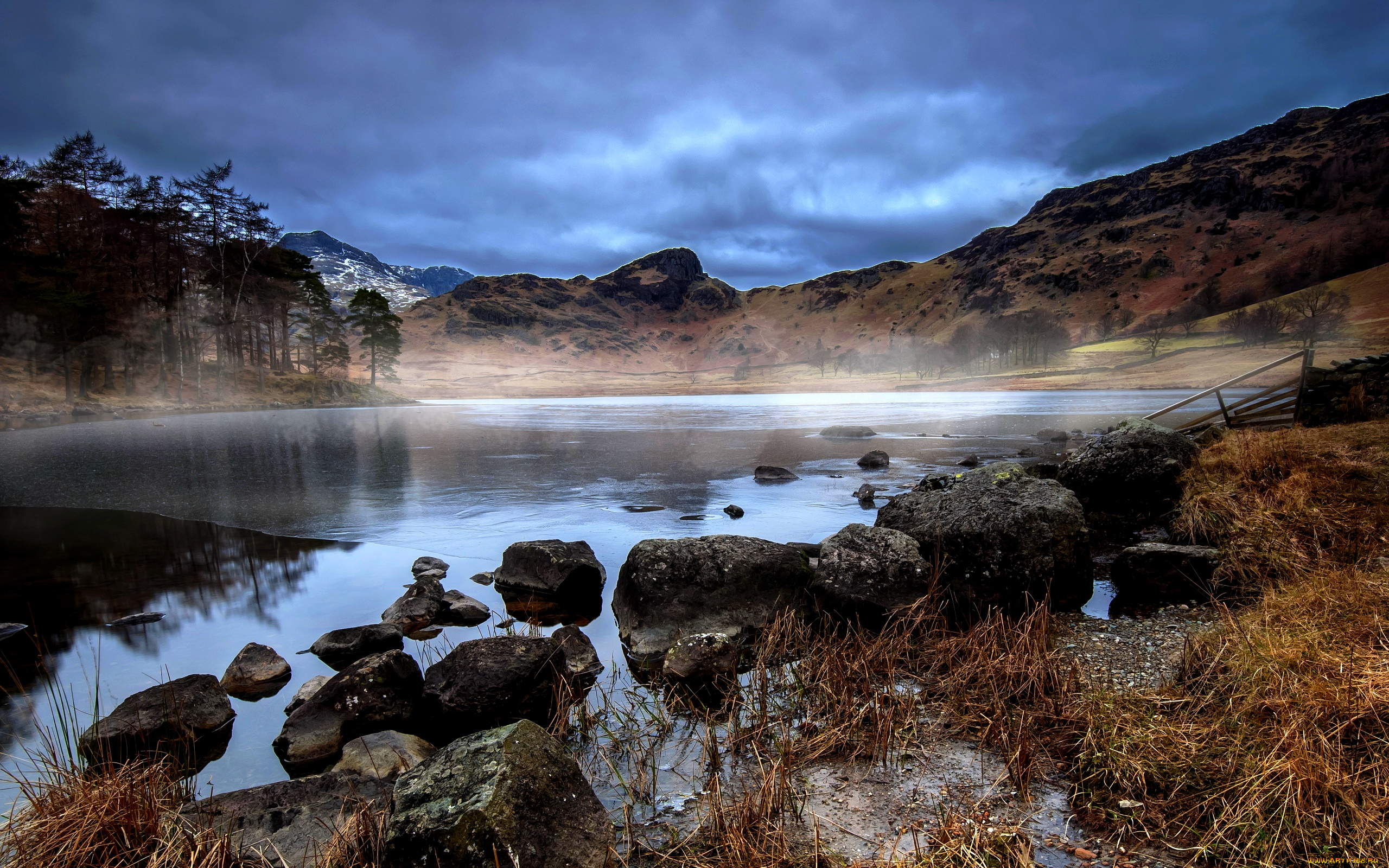 природа, реки, озера, облака, камни, трава, река, горы