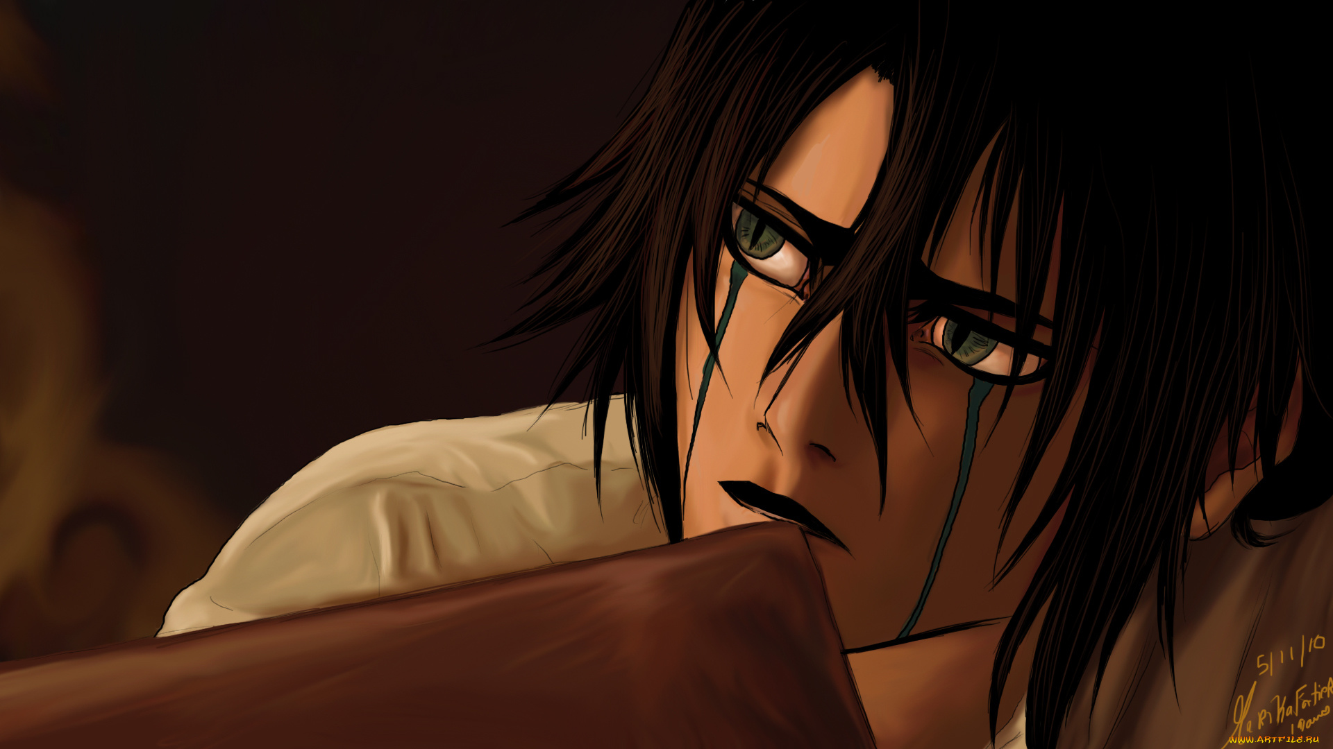 аниме, bleach, улькиорра, шиффер, аранкар, парень, брюнет, блич, арт, зелёные, глаза, лицо, портрет