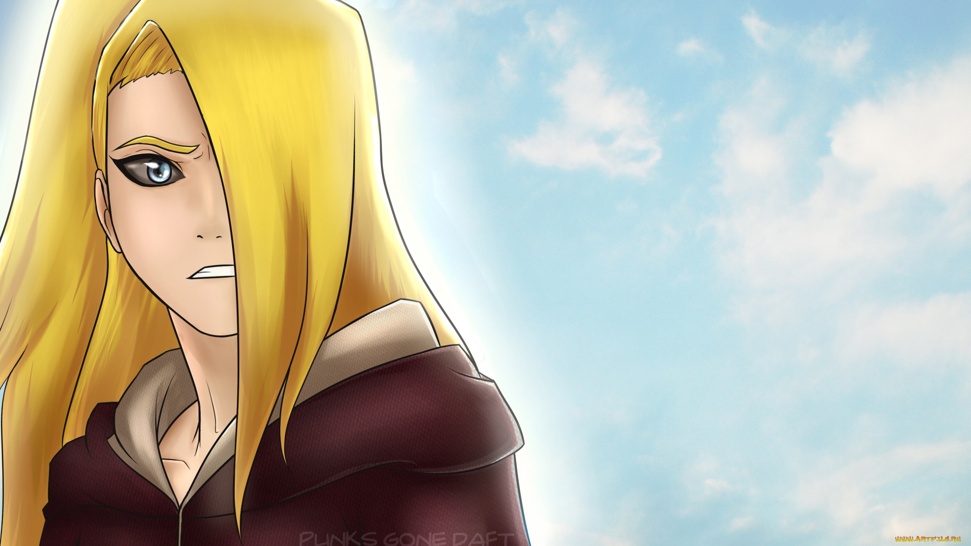 аниме, naruto, подрывник, акатцки, дейдара, облака, арт, небо, блондин, парень