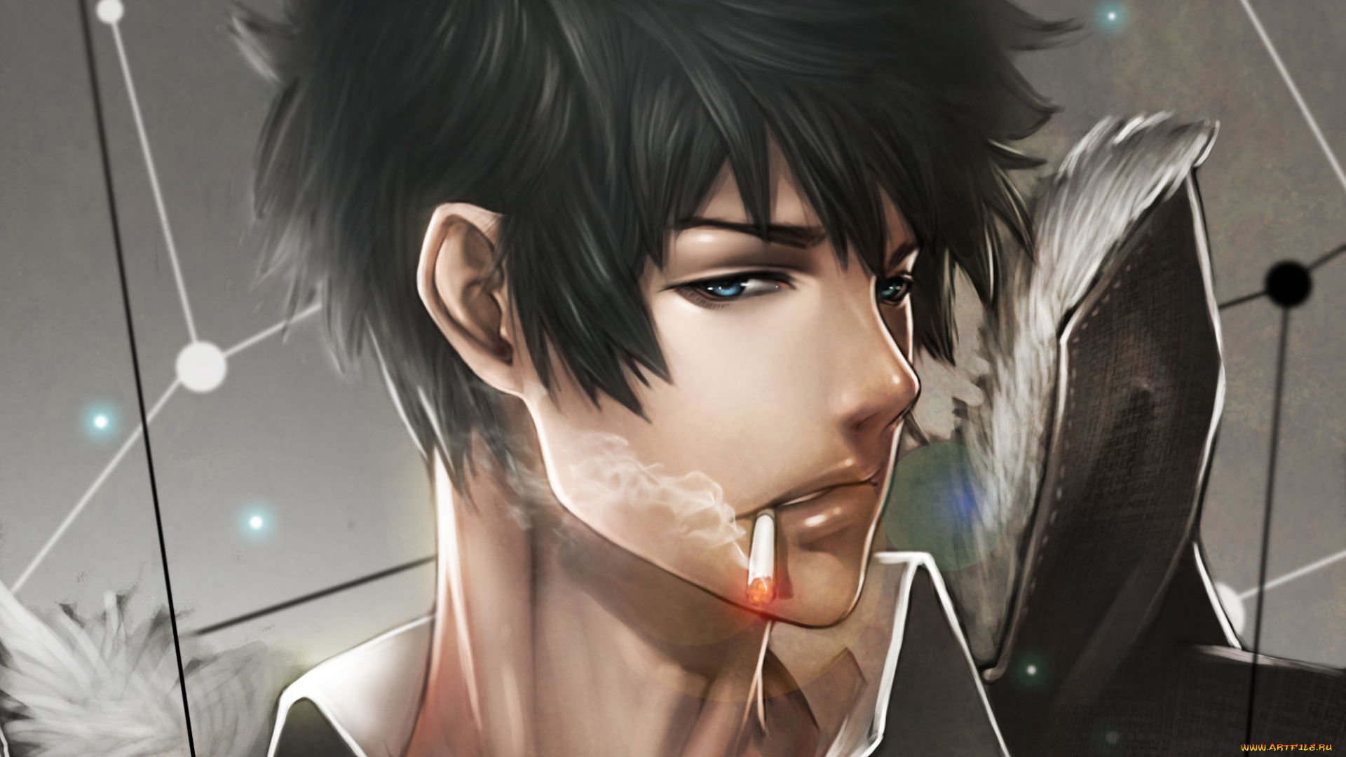 аниме, psycho-pass, мех, парень, сигарета, дым, психо-паспорт, psycho, pass, kougami, shinya