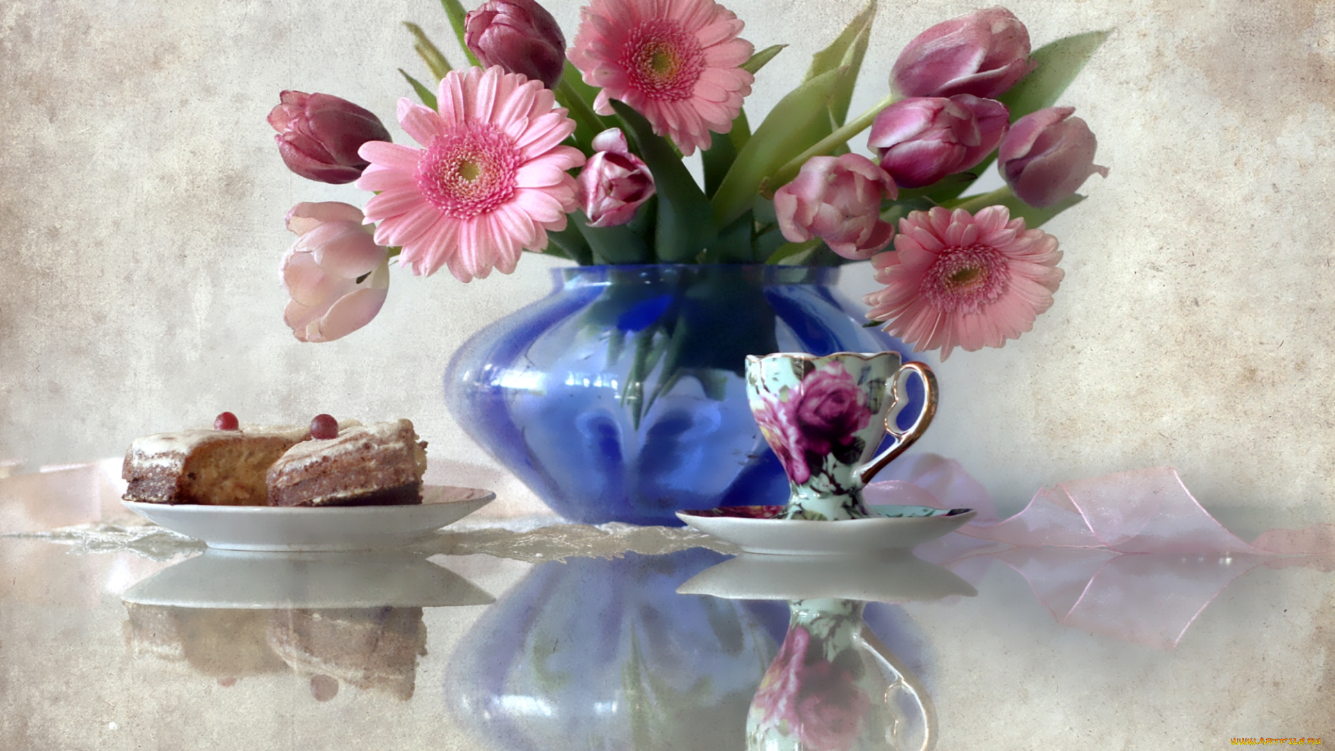 еда, натюрморт, букет, чашка, пирожное