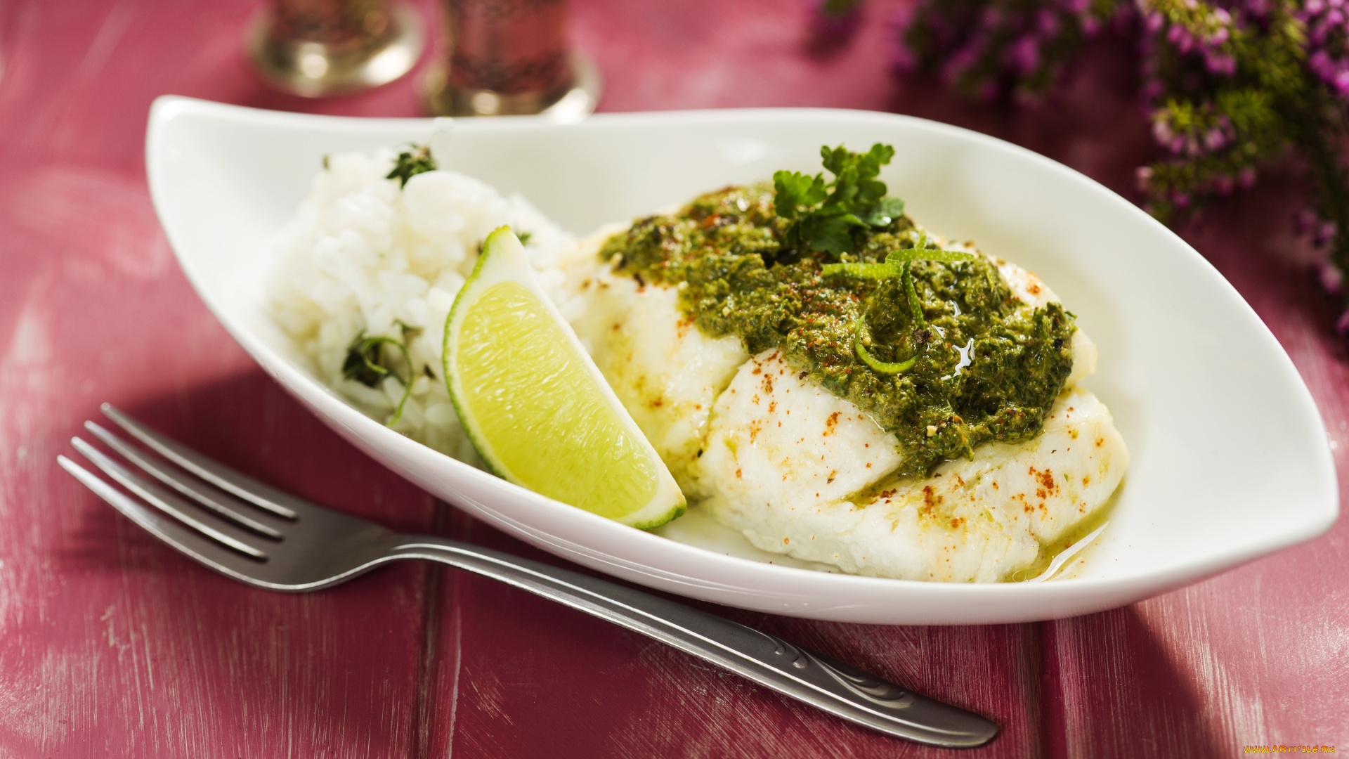 еда, рыбные, блюда, , с, морепродуктами, соус, лайм, треска