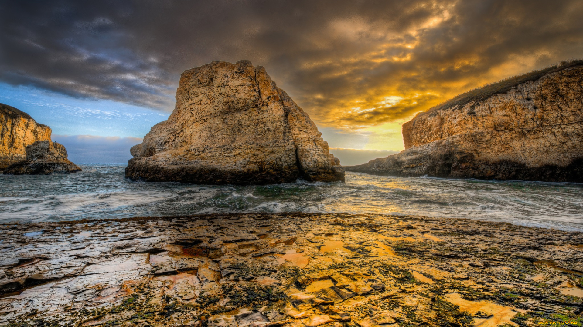 природа, побережье, океан, бухта, пляж, скалы