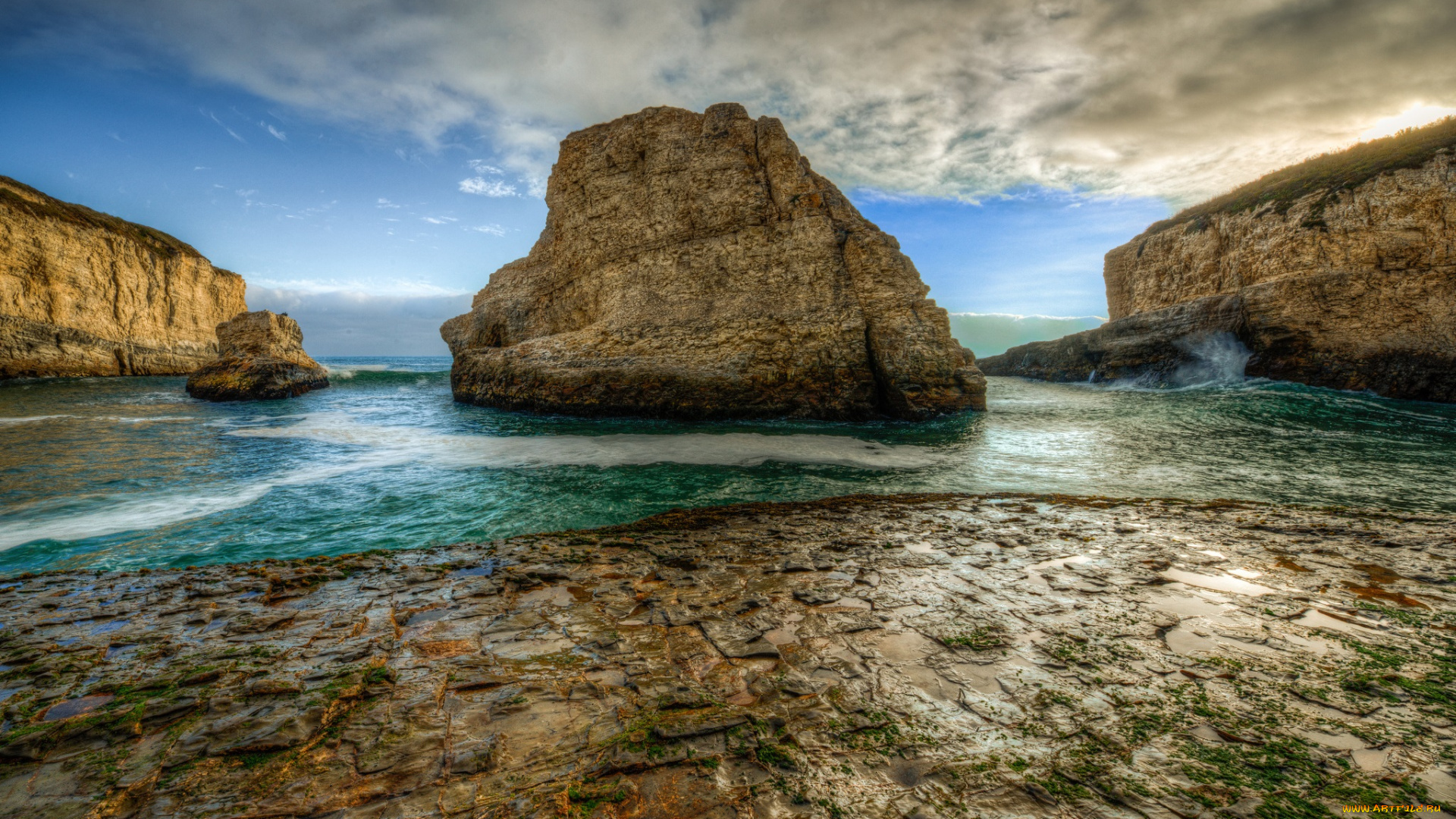 природа, побережье, океан, бухта, пляж, скалы