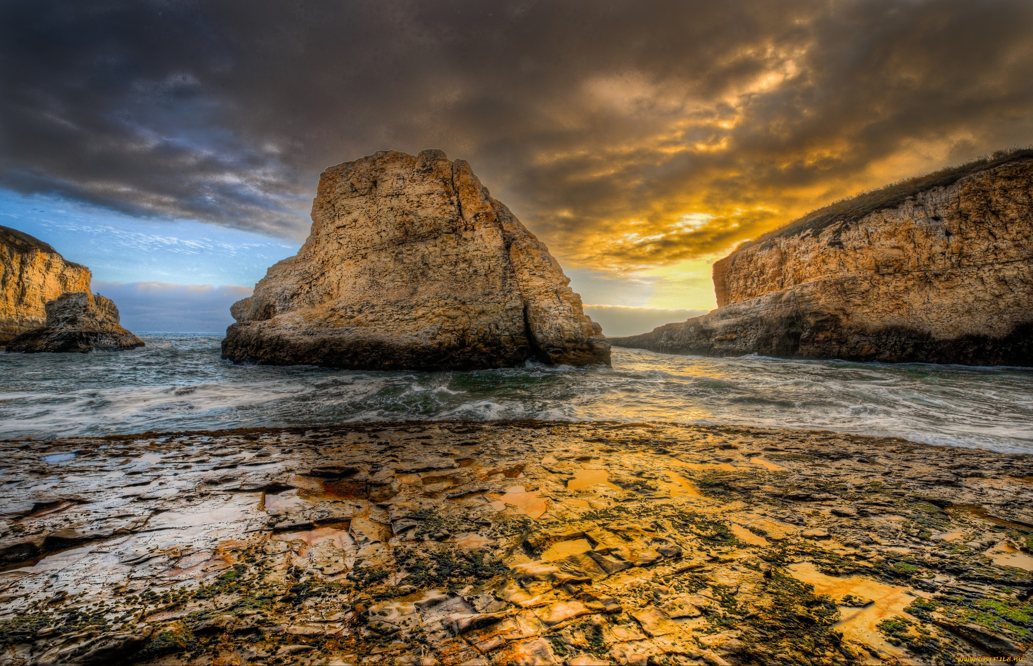 природа, побережье, океан, бухта, пляж, скалы