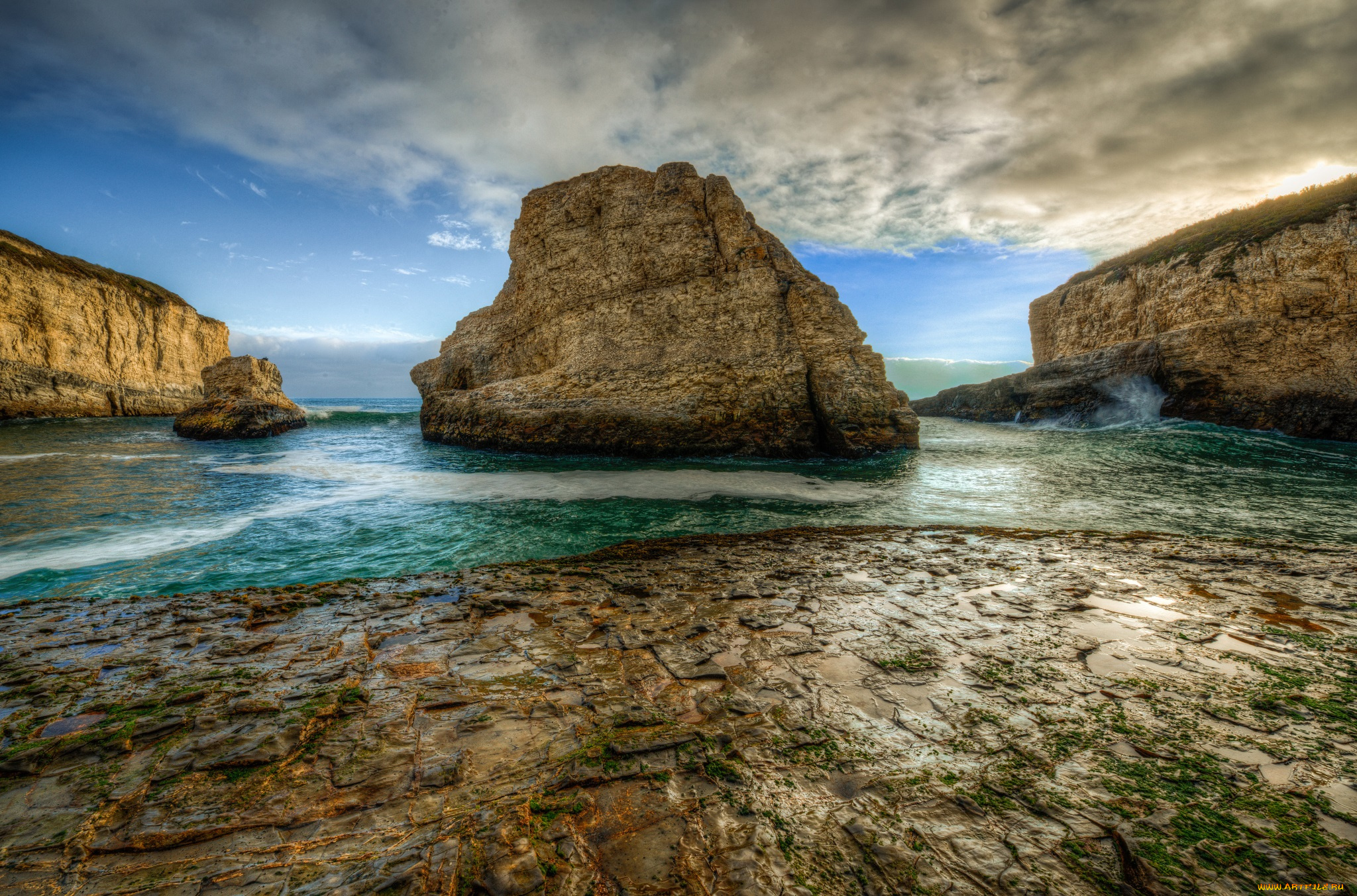 природа, побережье, океан, бухта, пляж, скалы