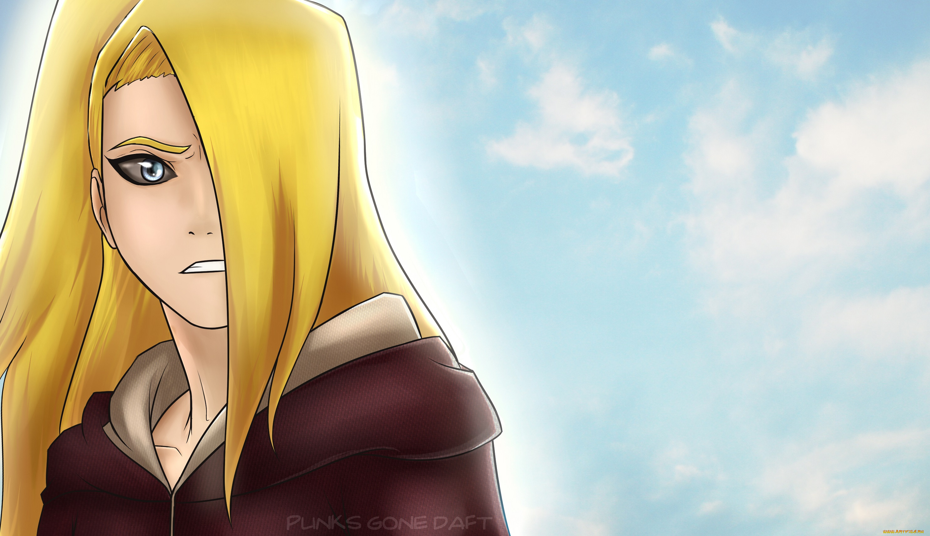 аниме, naruto, подрывник, акатцки, дейдара, облака, арт, небо, блондин, парень