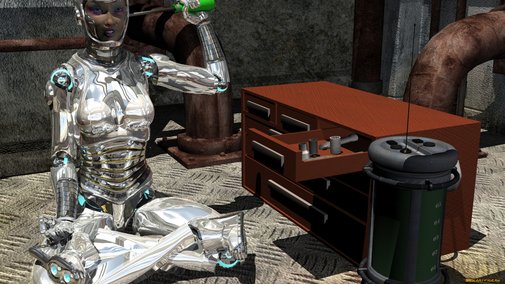 3д, графика, _science, fiction, фон, взгляд, девушка