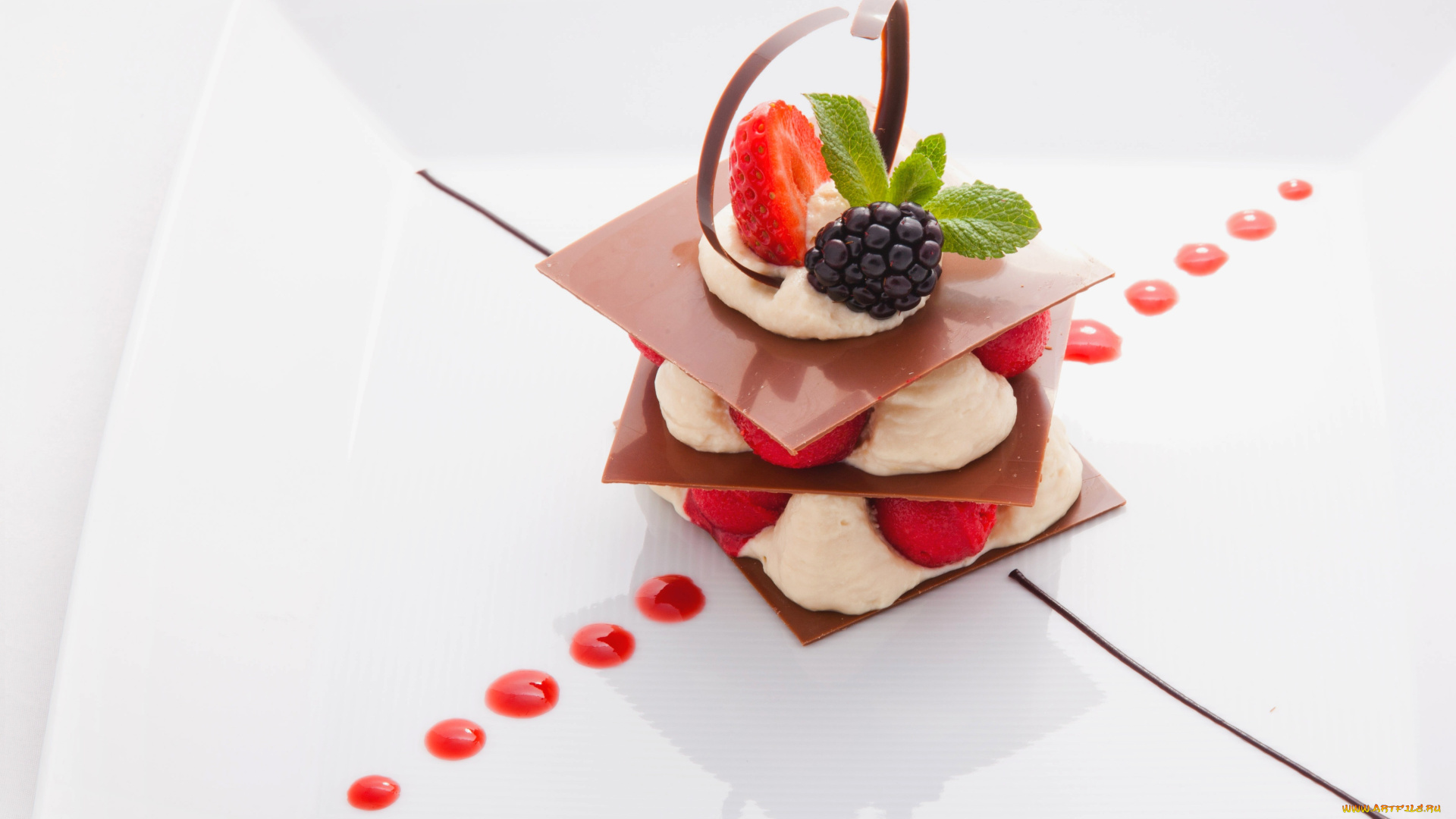 еда, мороженое, , десерты, мята, ежевика, шоколад, клубника