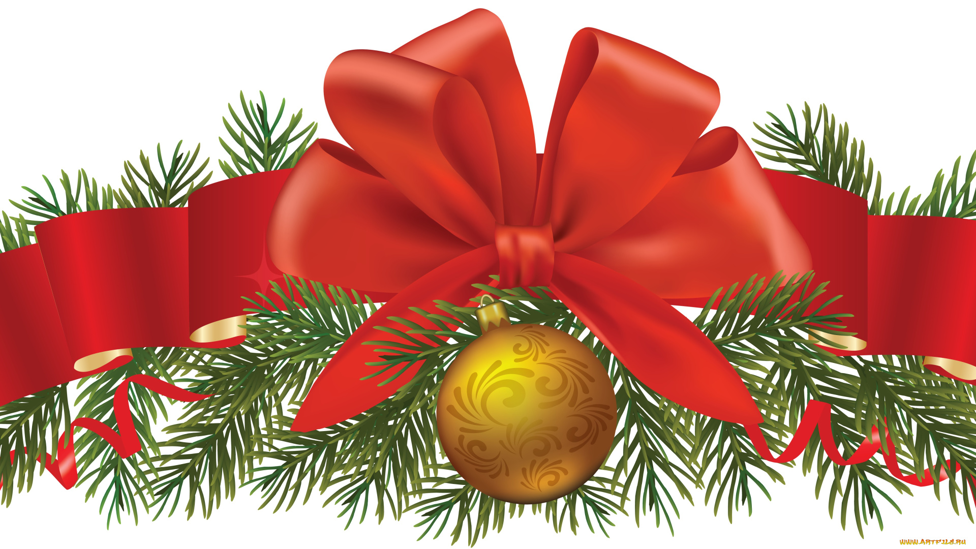 праздничные, векторная, графика, , новый, год, ветки, шарик, бантик, лента