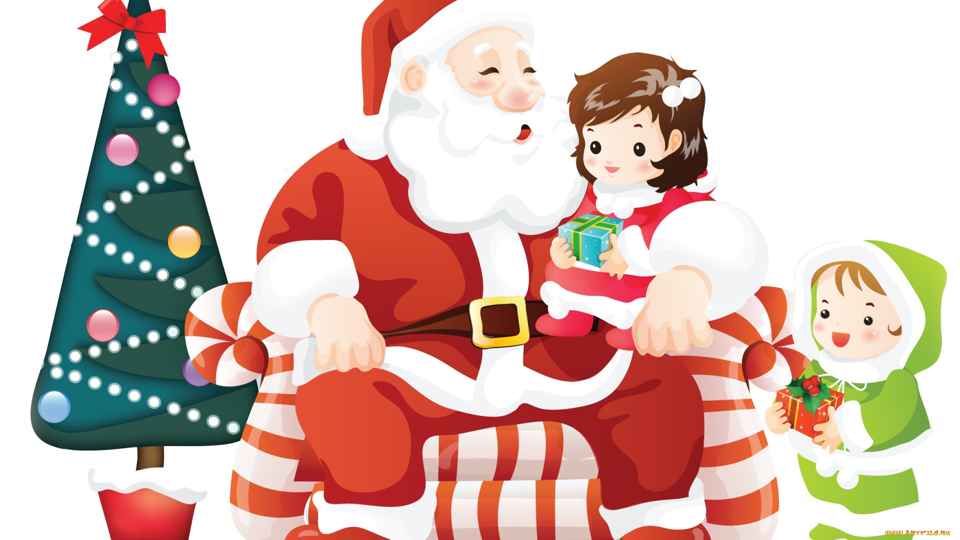 праздничные, векторная, графика, , новый, год, елка, дети, дед, мороз